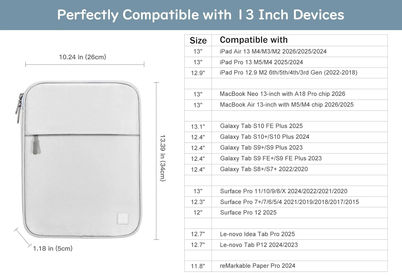 Dadanism Custodia Borsa Portatile per Tablet 13 Pollici, Grigio Bianco - immagine 2