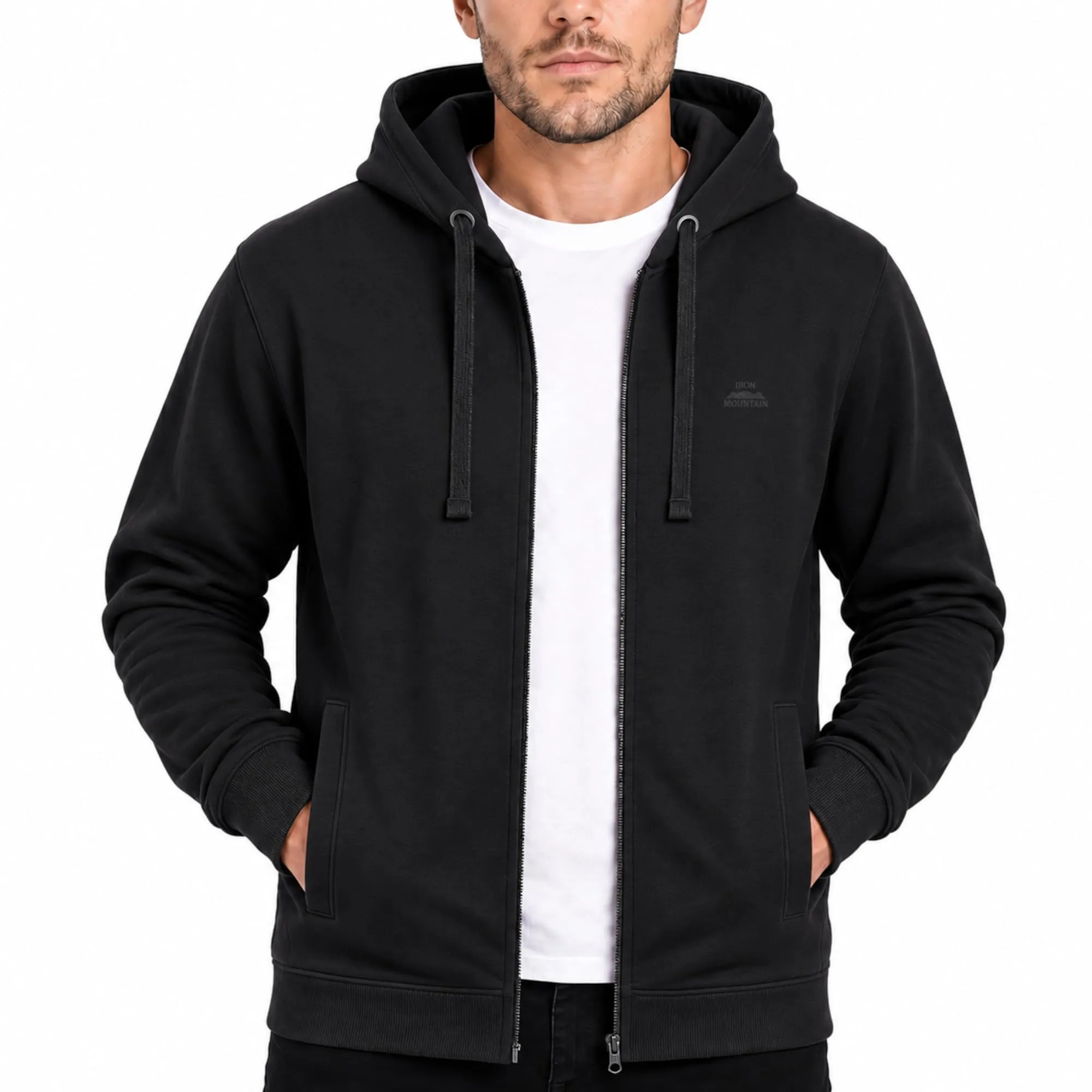 Iron Mountain Felpa Uomo con Zip e Cappuccio Fleece, Nero, XXL - immagine 1