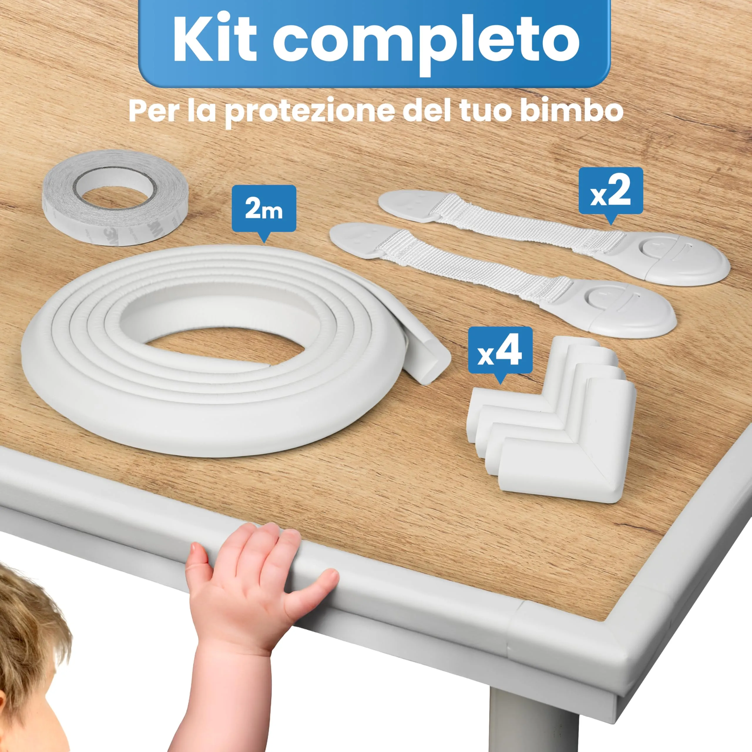 Happy Chlea Kit Sicurezza Casa: 2m Parabordi, 4 Angolari in Gomma con Schiuma Attiva e 2 Blocca Cassetti - immagine 3