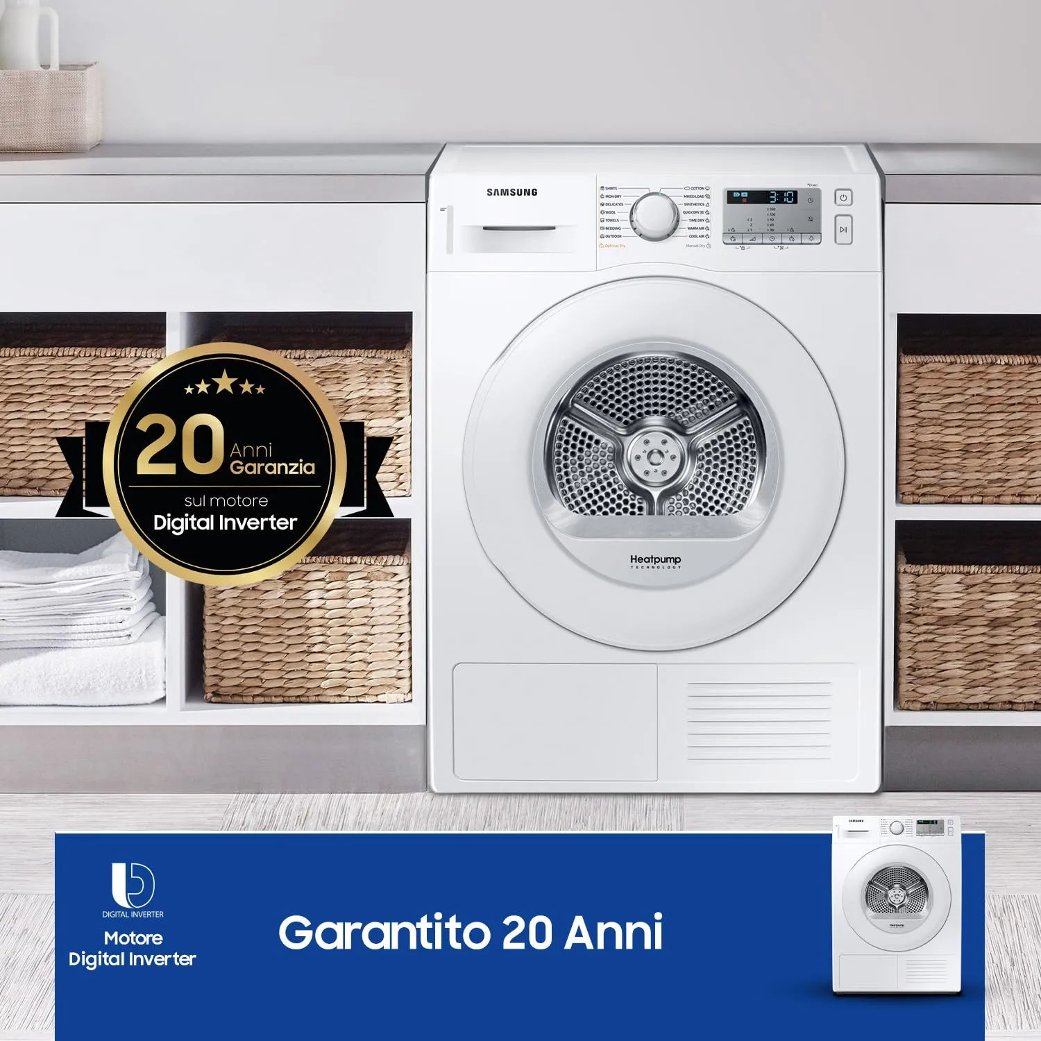 Samsung Crystal Ecodry DV80TA020TH/ET Asciugatrice Pompa di Calore 8 kg, Bianco - immagine 5