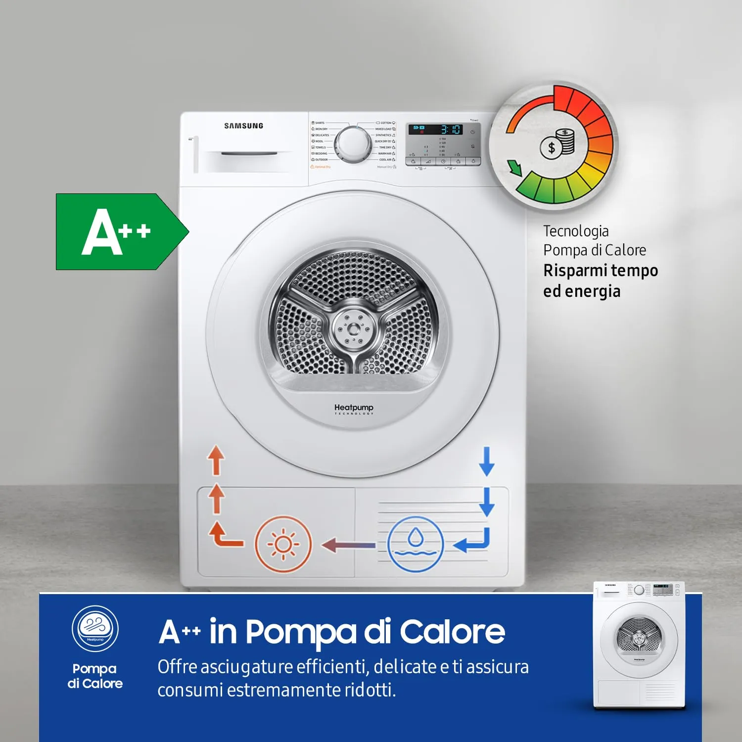 Samsung Crystal Ecodry DV80TA020TH/ET Asciugatrice Pompa di Calore 8 kg, Bianco - immagine 7