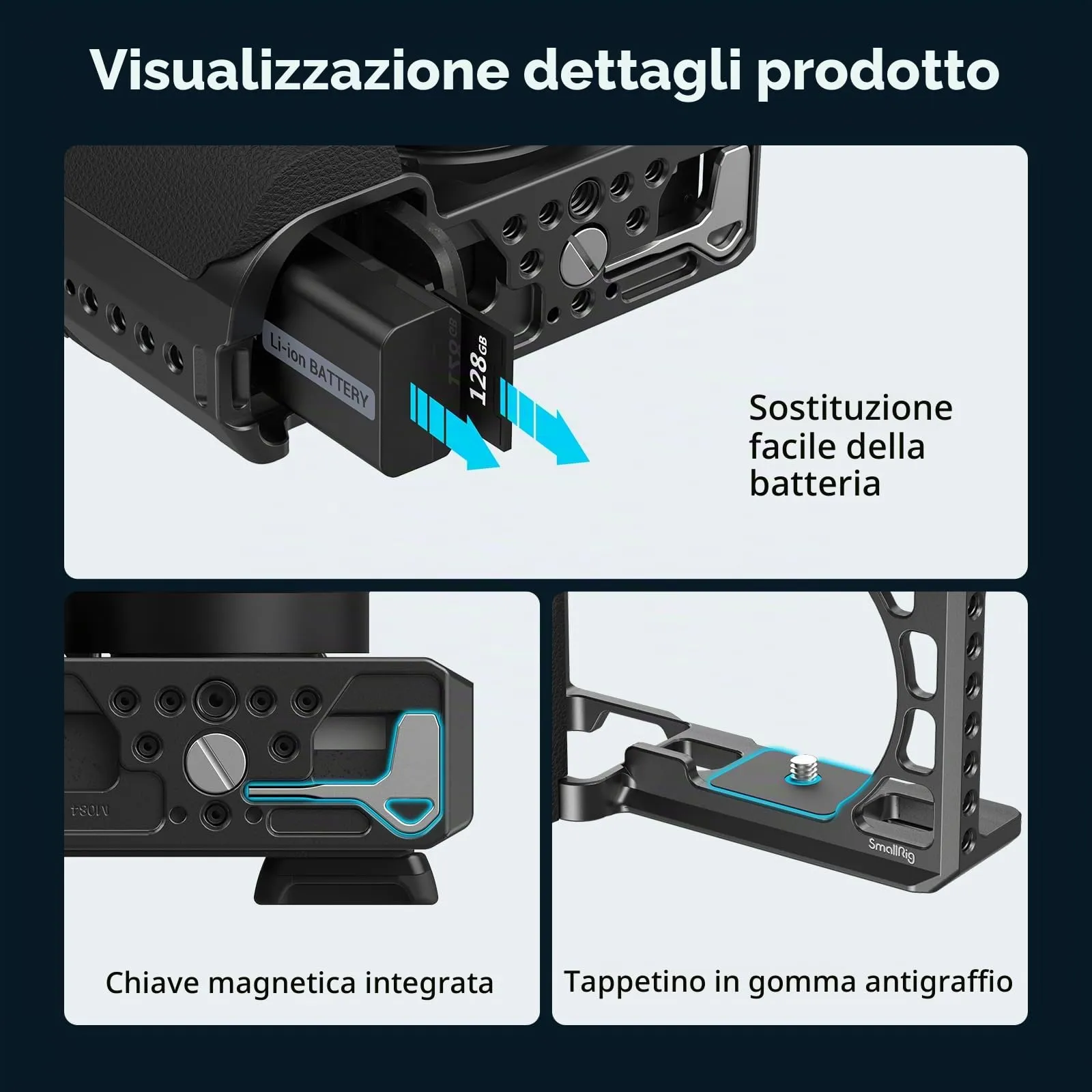 SmallRig Cage con Impugnatura in Silicone per Sony A6100 A6300 A6400 3164 - immagine 5