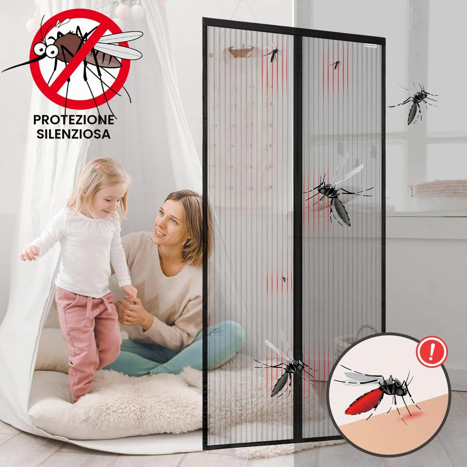 design4door Zanzariera Magnetica per Porta Finestra, 60 x 150 cm, Nero - immagine 2