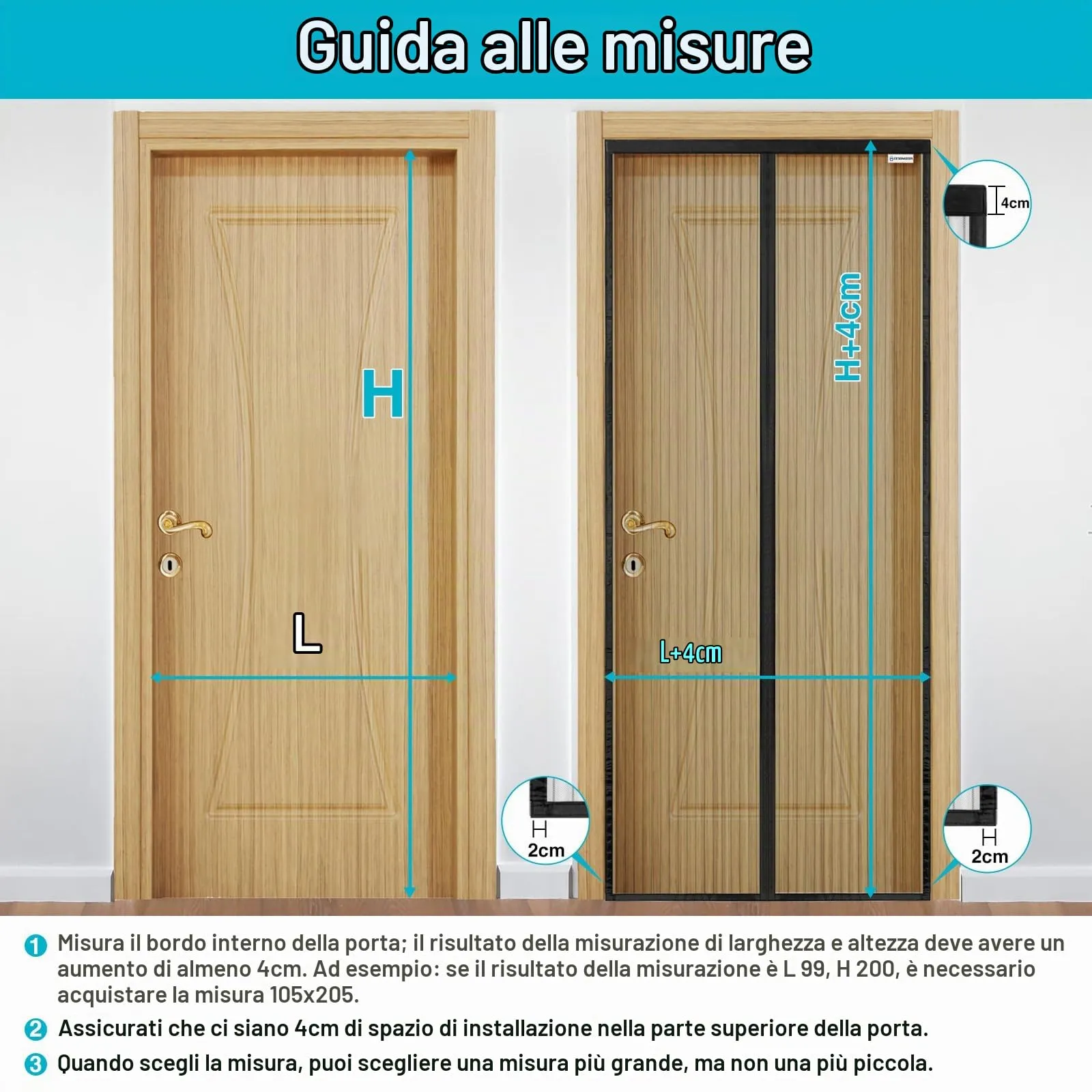 design4door Zanzariera Magnetica per Porta Finestra, 60 x 150 cm, Nero - immagine 5
