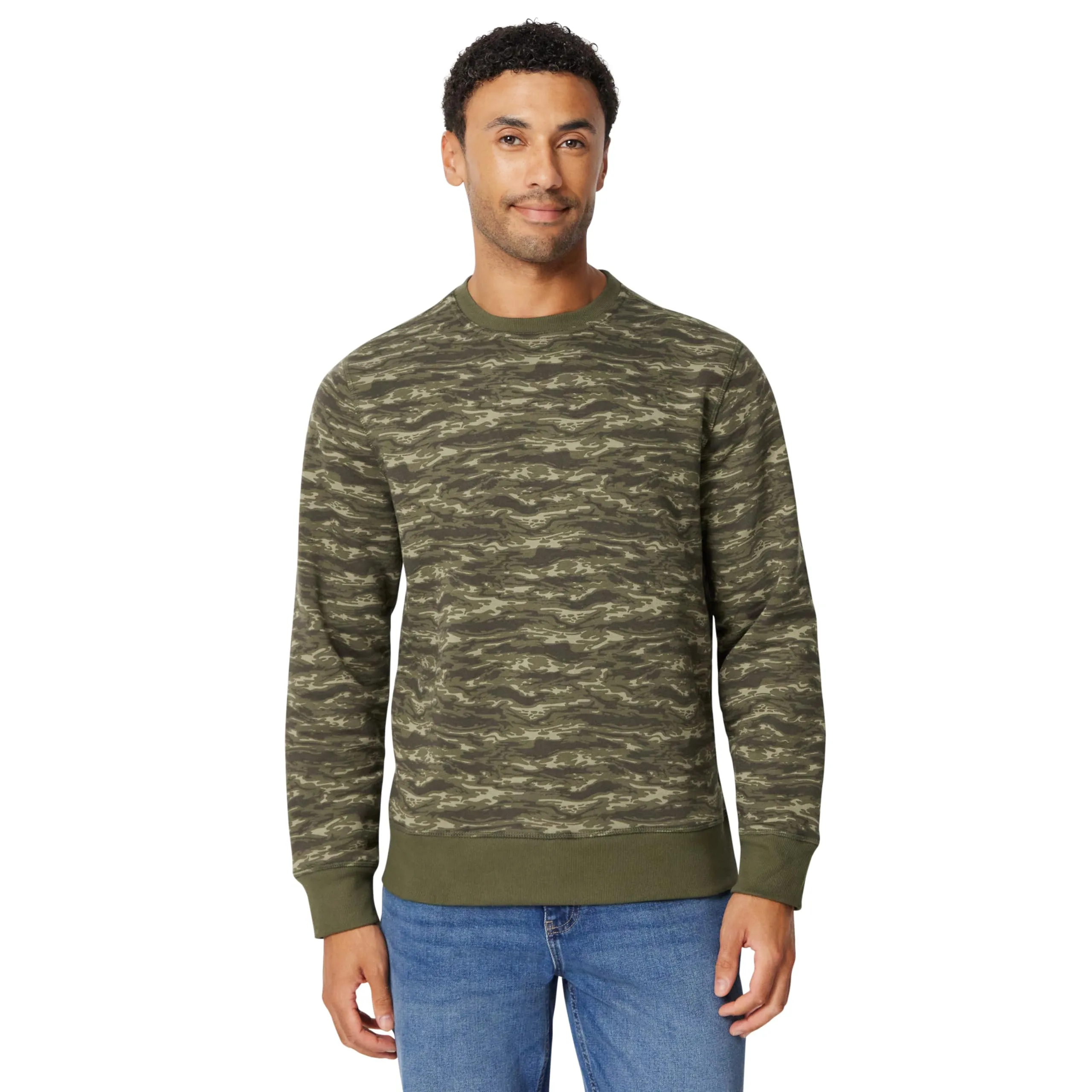 Amazon Essentials Felpa Girocollo in Pile Uomo, Verde Motivo Mimetico Astratto, XL - immagine 1
