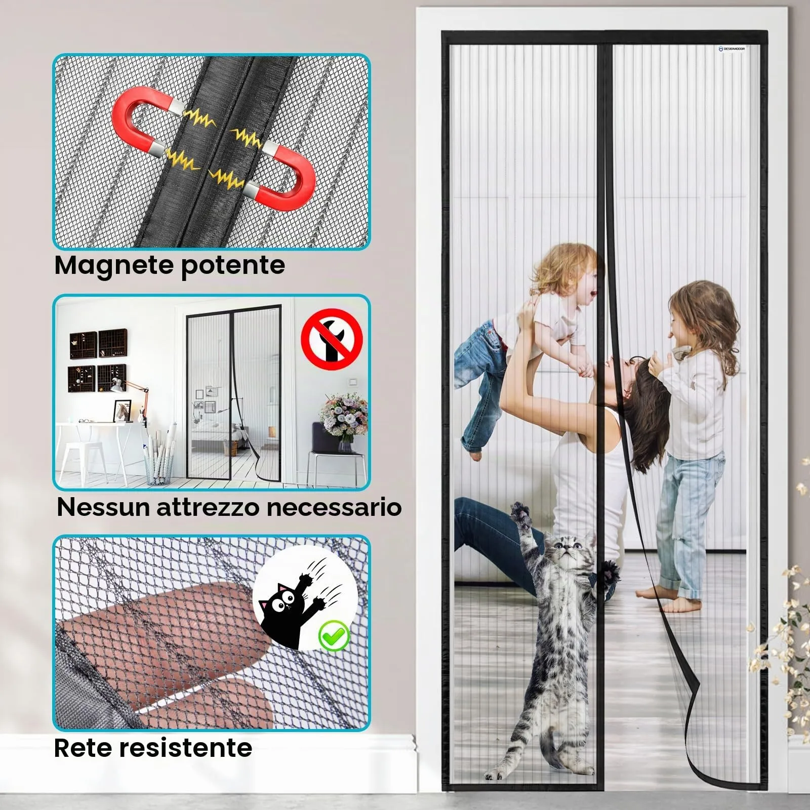 design4door Zanzariera Magnetica per Porta Finestra, 160 x 240 cm, Nero - immagine 3