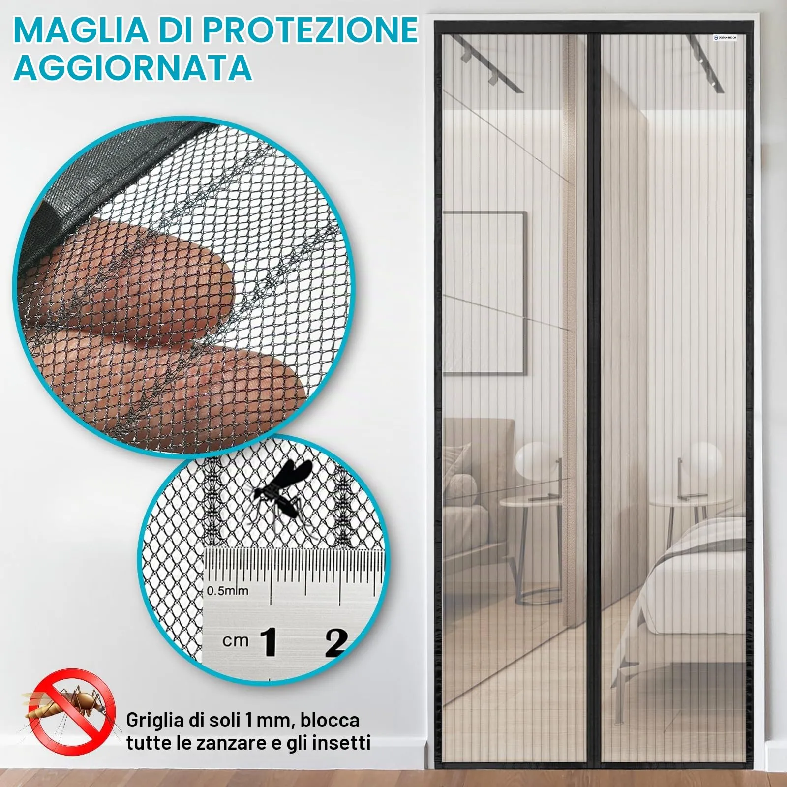 design4door Zanzariera Magnetica per Porta Finestra, 160 x 240 cm, Nero - immagine 4