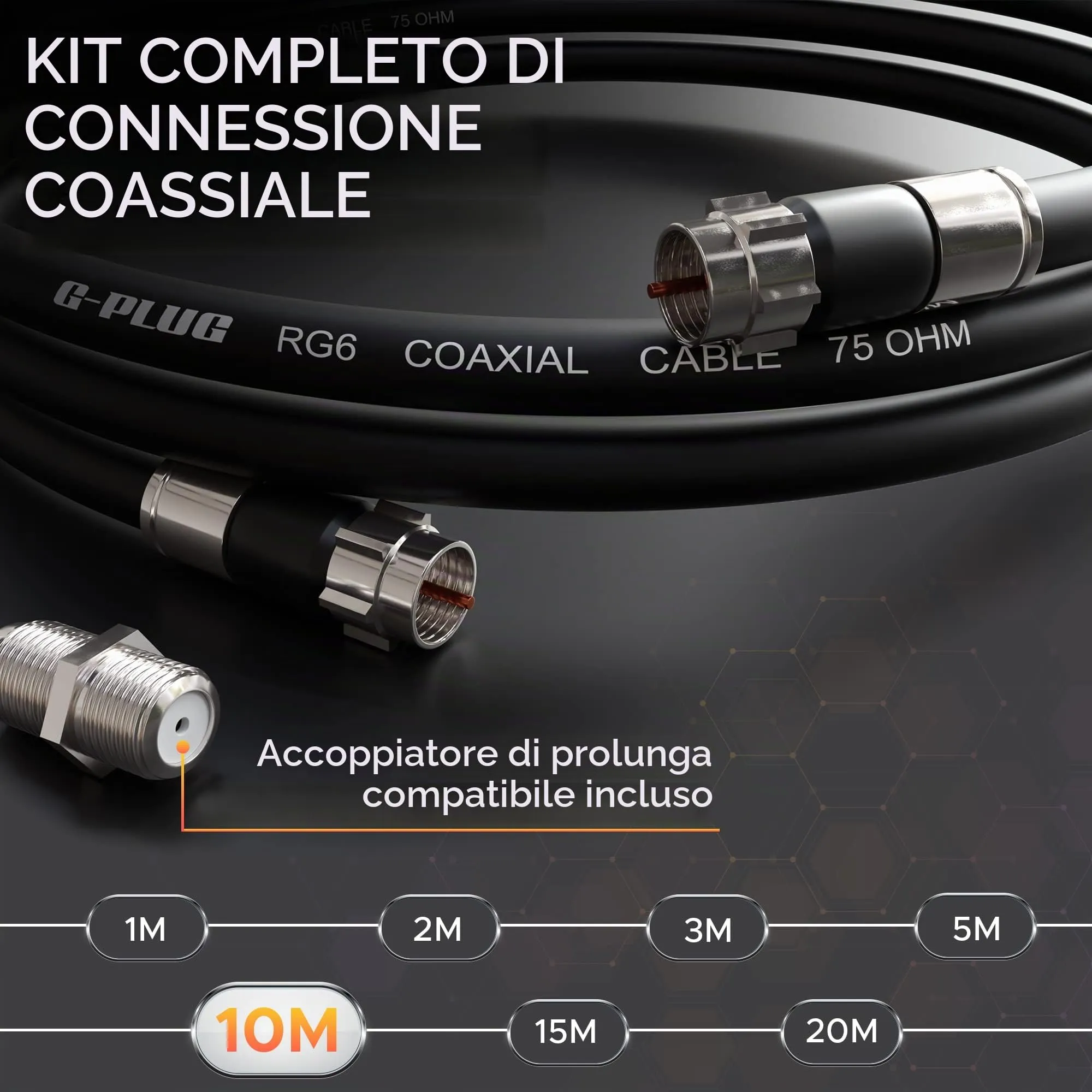 G-PLUG Cavo Coassiale RG6 10m per Antenna TV e Satellitare con Connettori F - immagine 2