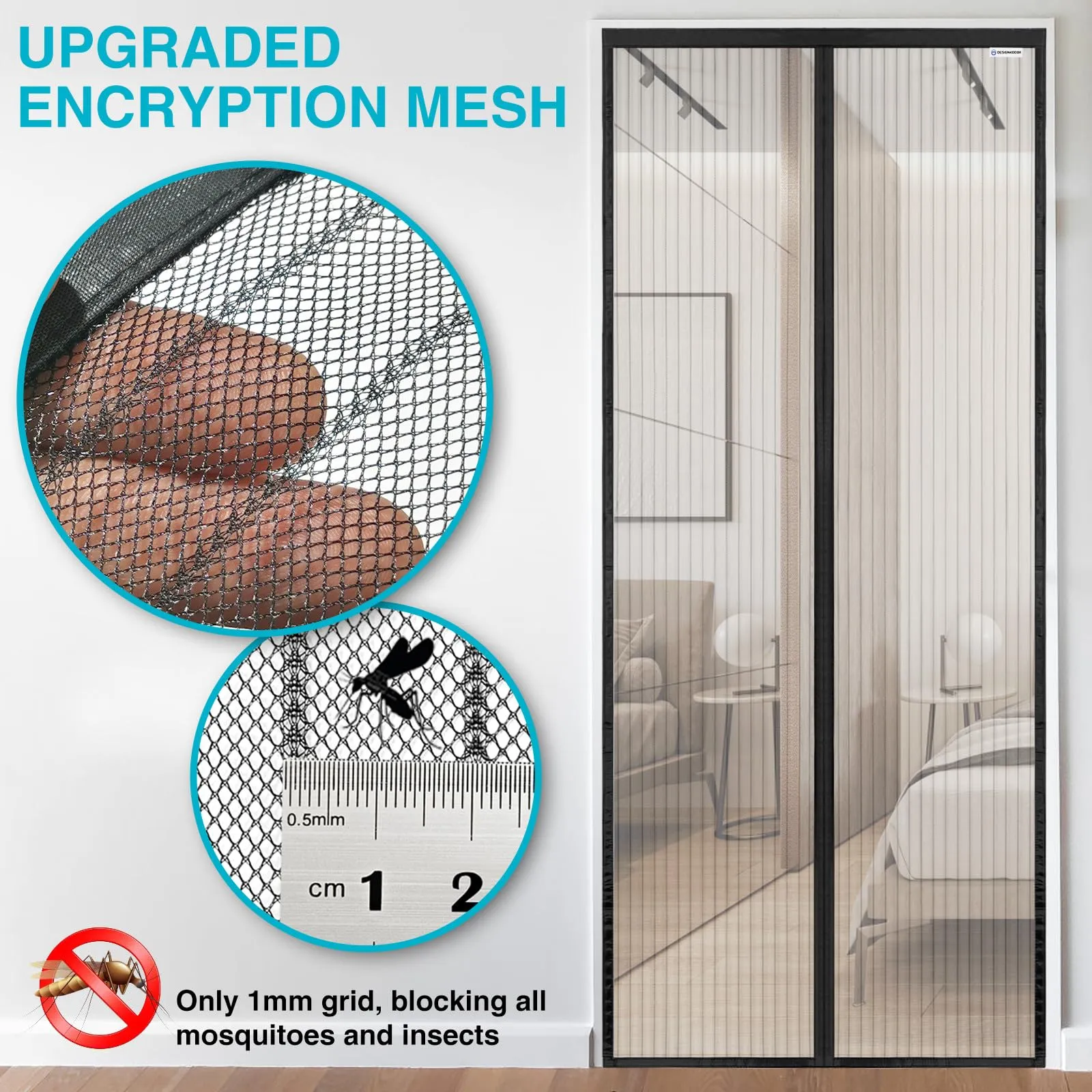 design4door Zanzariera Magnetica per Porta Finestra, 210 x 210 cm, Nero - immagine 4