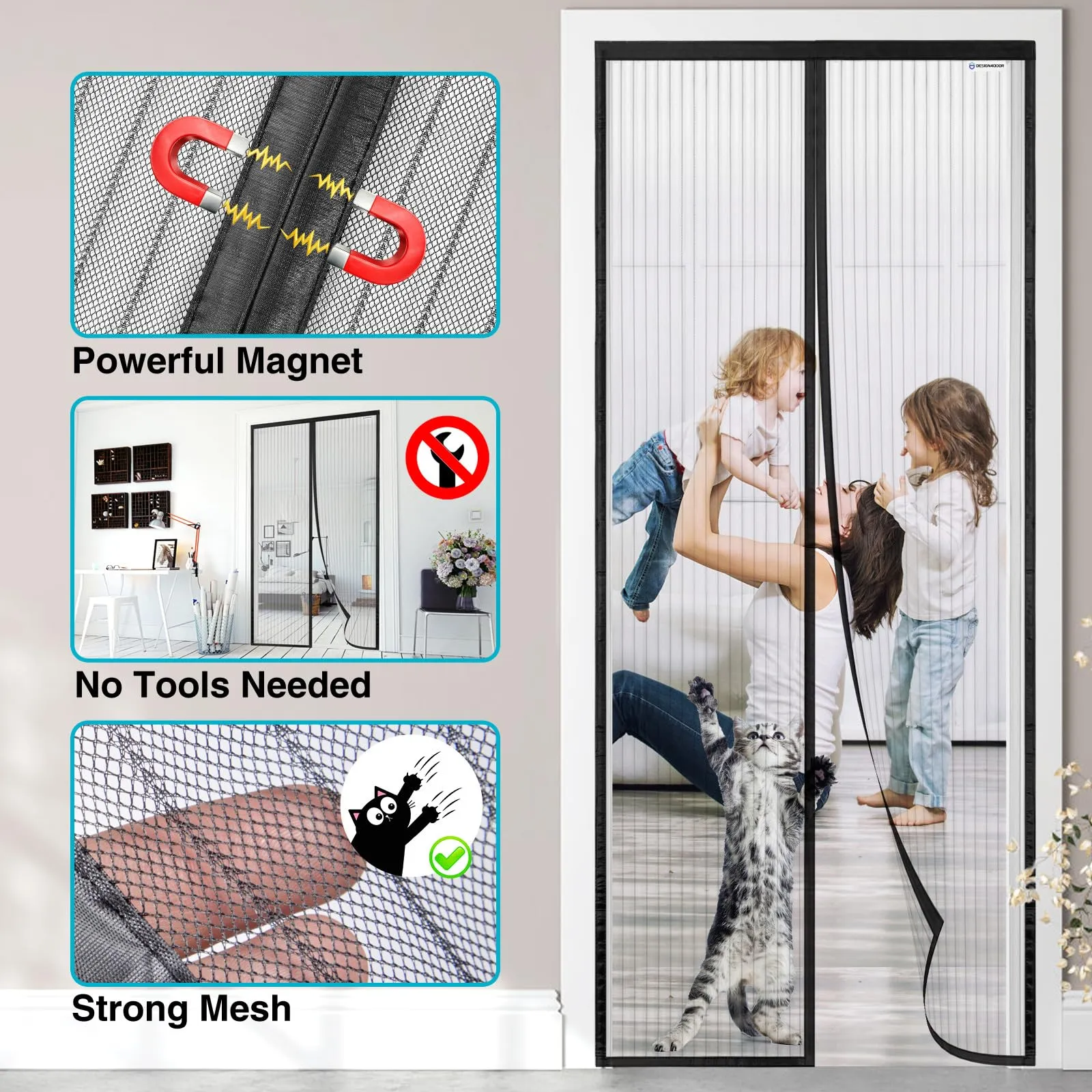 Design4Door Zanzariera Magnetica per Porta Finestra, 145 x 240 cm, Nero - immagine 3