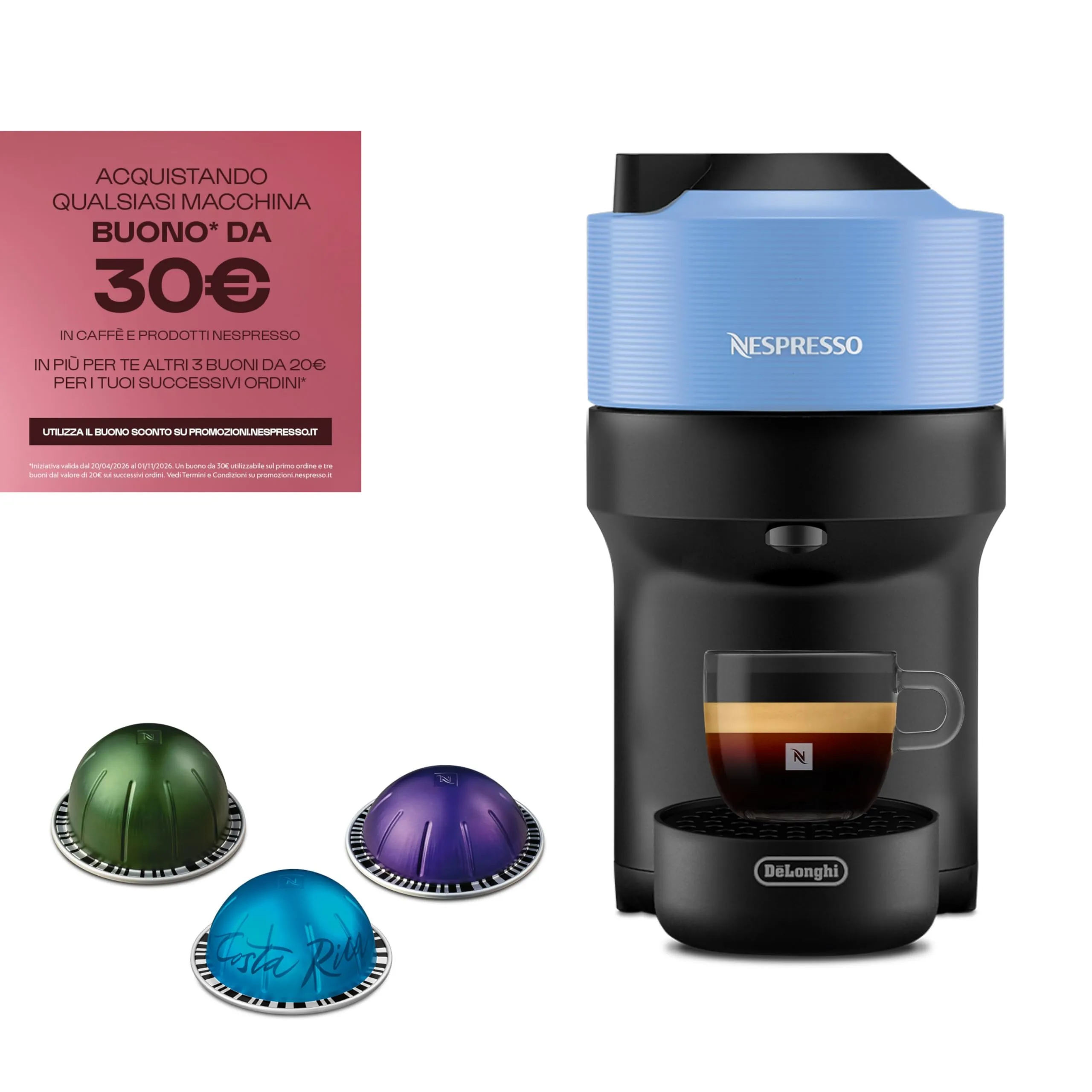 De'Longhi Nespresso Vertuo Pop ENV90.A Macchina del Caffè, Pacific Blue - immagine 2