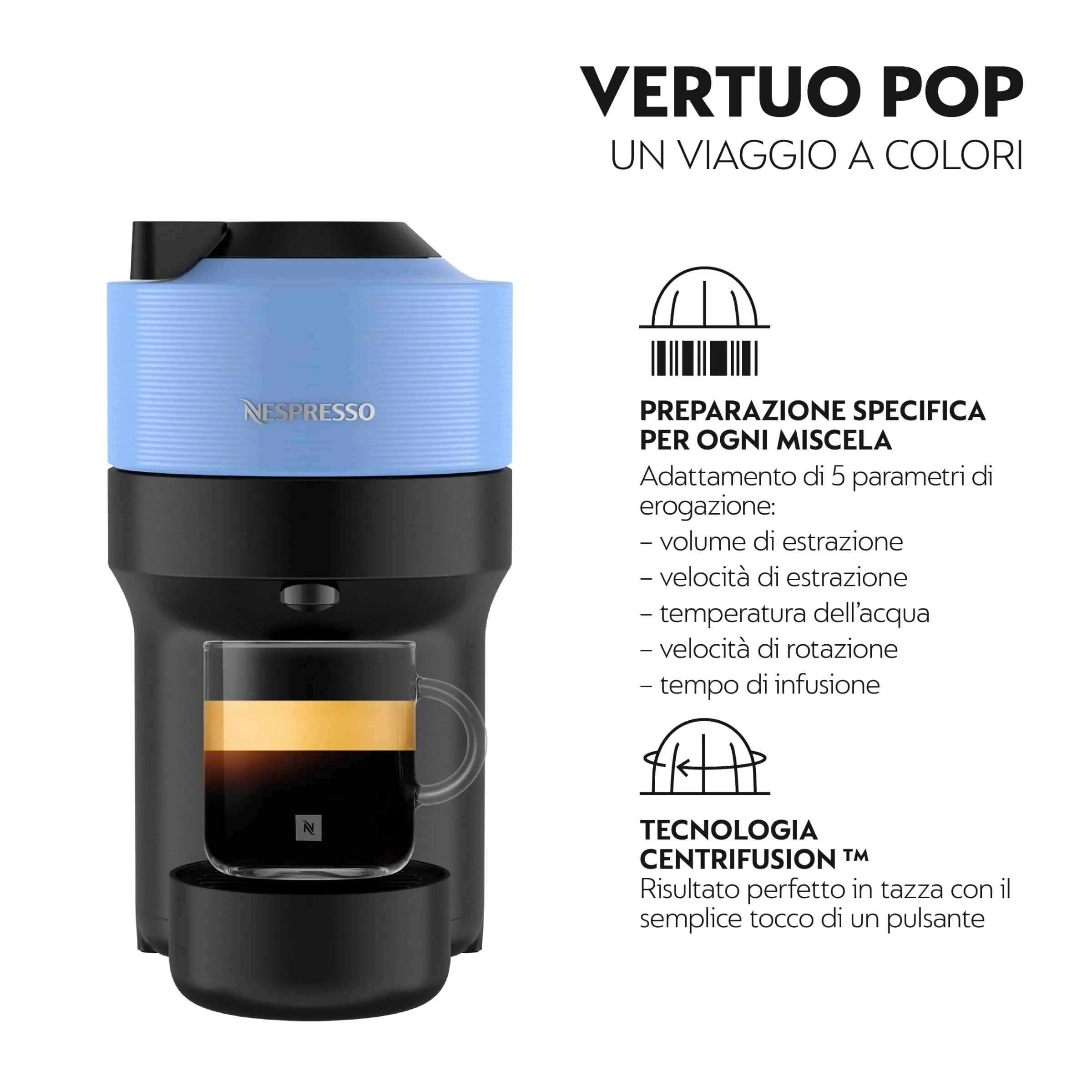 De'Longhi Nespresso Vertuo Pop ENV90.A Macchina del Caffè, Pacific Blue - immagine 3