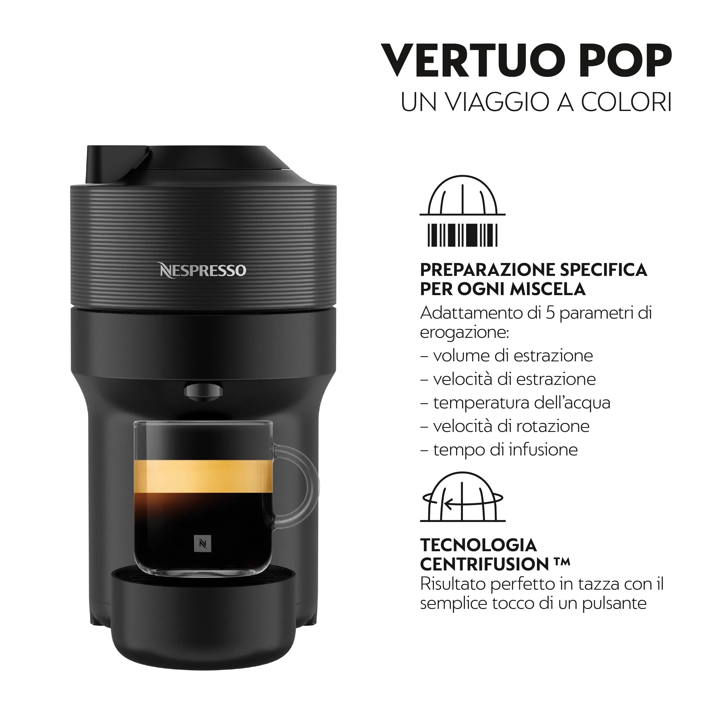Nespresso De'Longhi Vertuo Pop e Aeroccino 3 ENV90.BAE, Nero - immagine 3