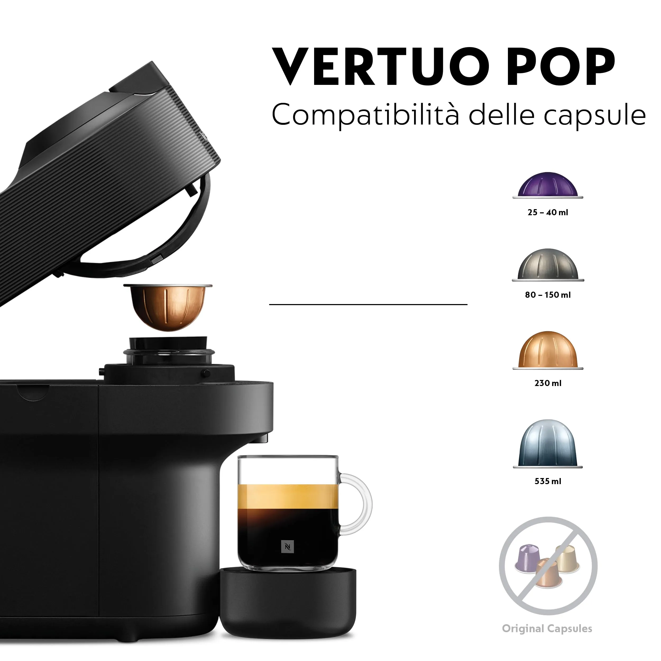 Nespresso De'Longhi Vertuo Pop e Aeroccino 3 ENV90.BAE, Nero - immagine 5