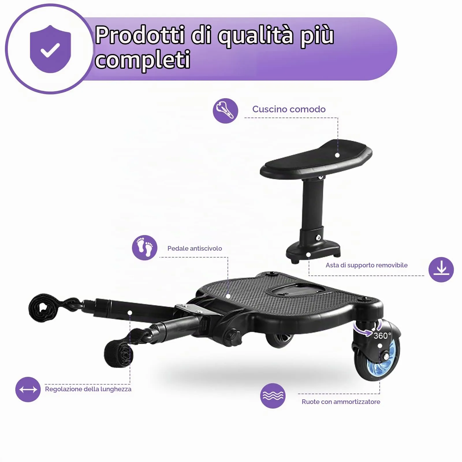 Vihir Pedana Universale per Passeggini con Sedile e due Ganci, per bambini 2-6 anni (25 kg) - immagine 3