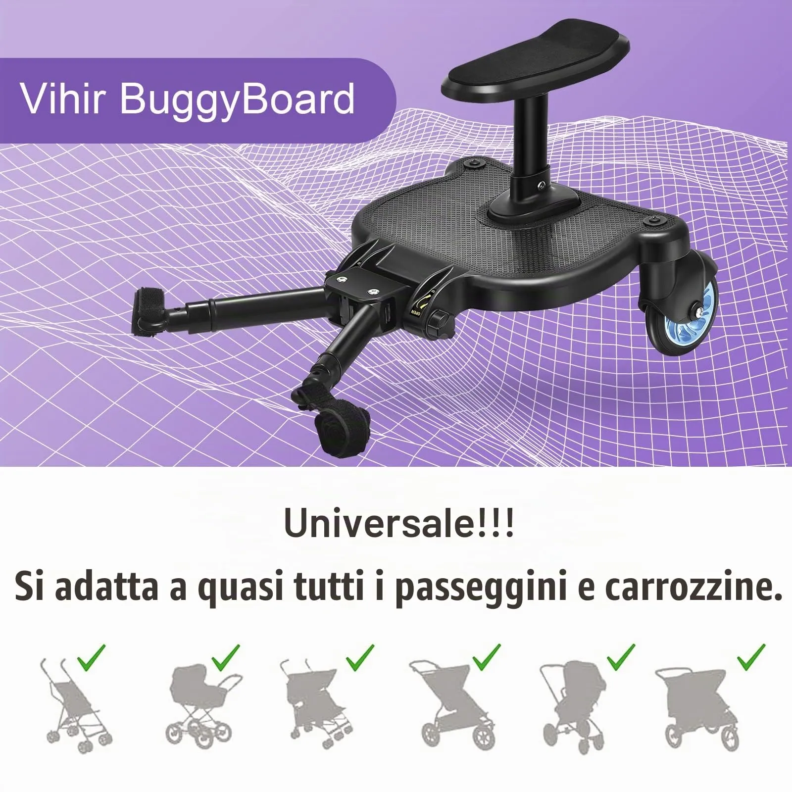 Vihir Pedana Universale per Passeggini con Sedile e due Ganci, per bambini 2-6 anni (25 kg) - immagine 4