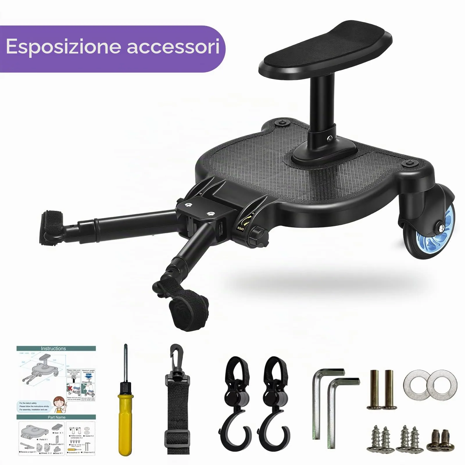 Vihir Pedana Universale per Passeggini con Sedile e due Ganci, per bambini 2-6 anni (25 kg) - immagine 6