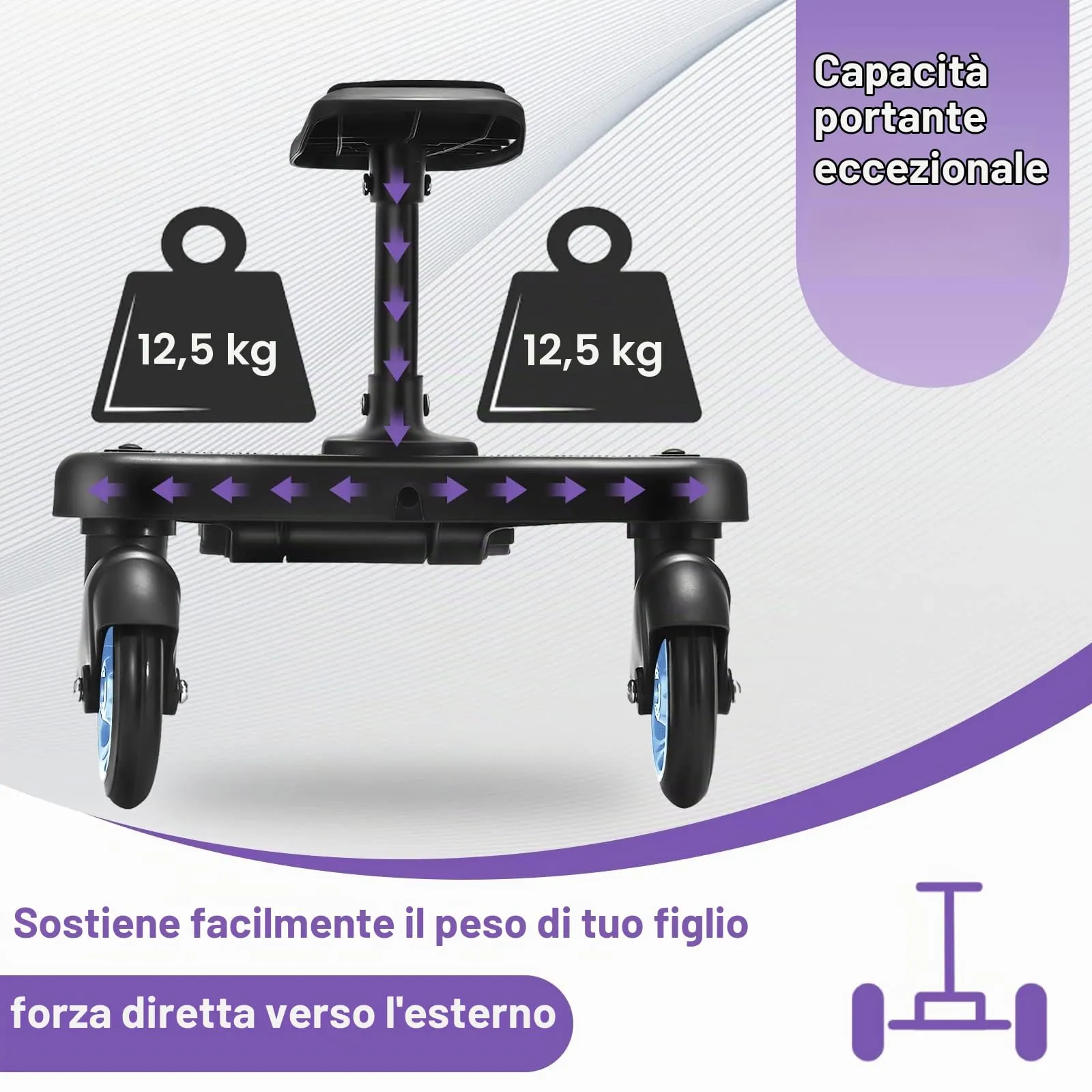 Vihir Pedana Universale per Passeggini con Sedile e due Ganci, per bambini 2-6 anni (25 kg) - immagine 7