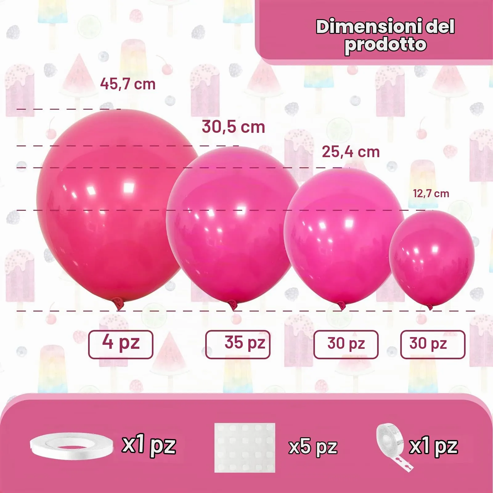 Ousuga Kit Arco di Palloncini Rosa Hot Pink Fuchsia, 106 pezzi (5, 10, 12, 18 pollici) con Nastro e Catena - immagine 2