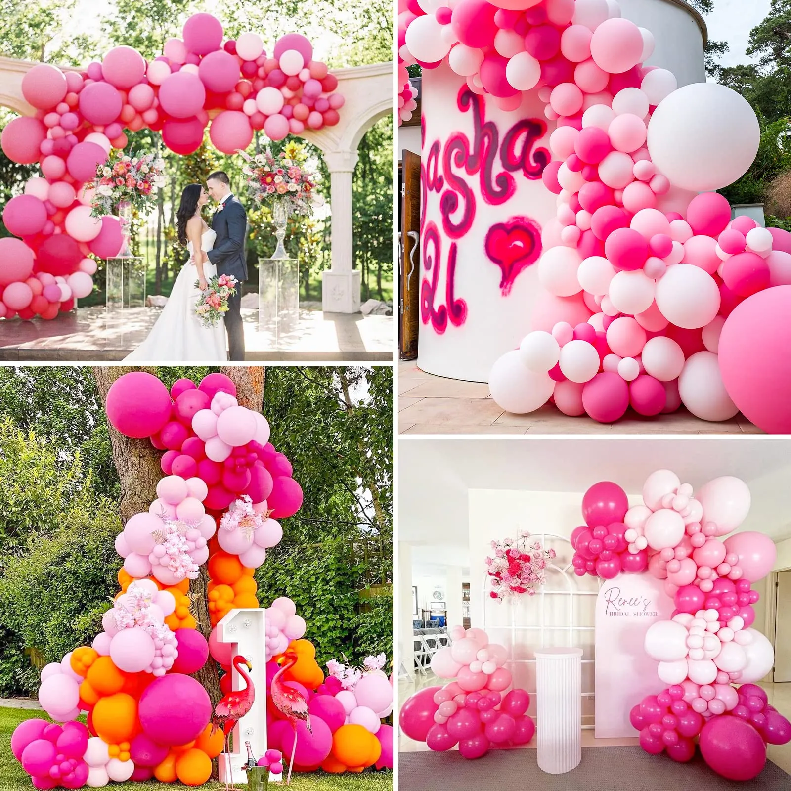 Ousuga Kit Arco di Palloncini Rosa Hot Pink Fuchsia, 106 pezzi (5, 10, 12, 18 pollici) con Nastro e Catena - immagine 6