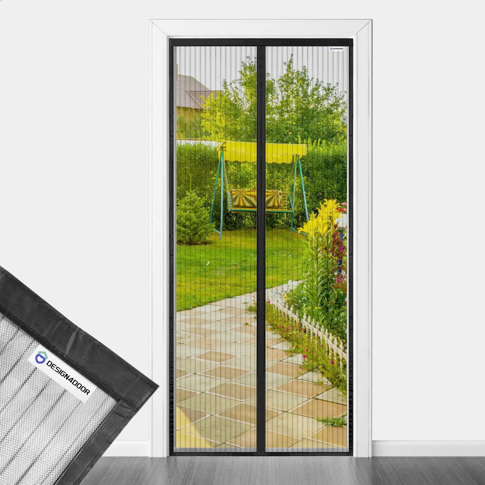 design4door Zanzariera Magnetica per Porta Finestra, 200 x 215 cm, Nero - immagine 1