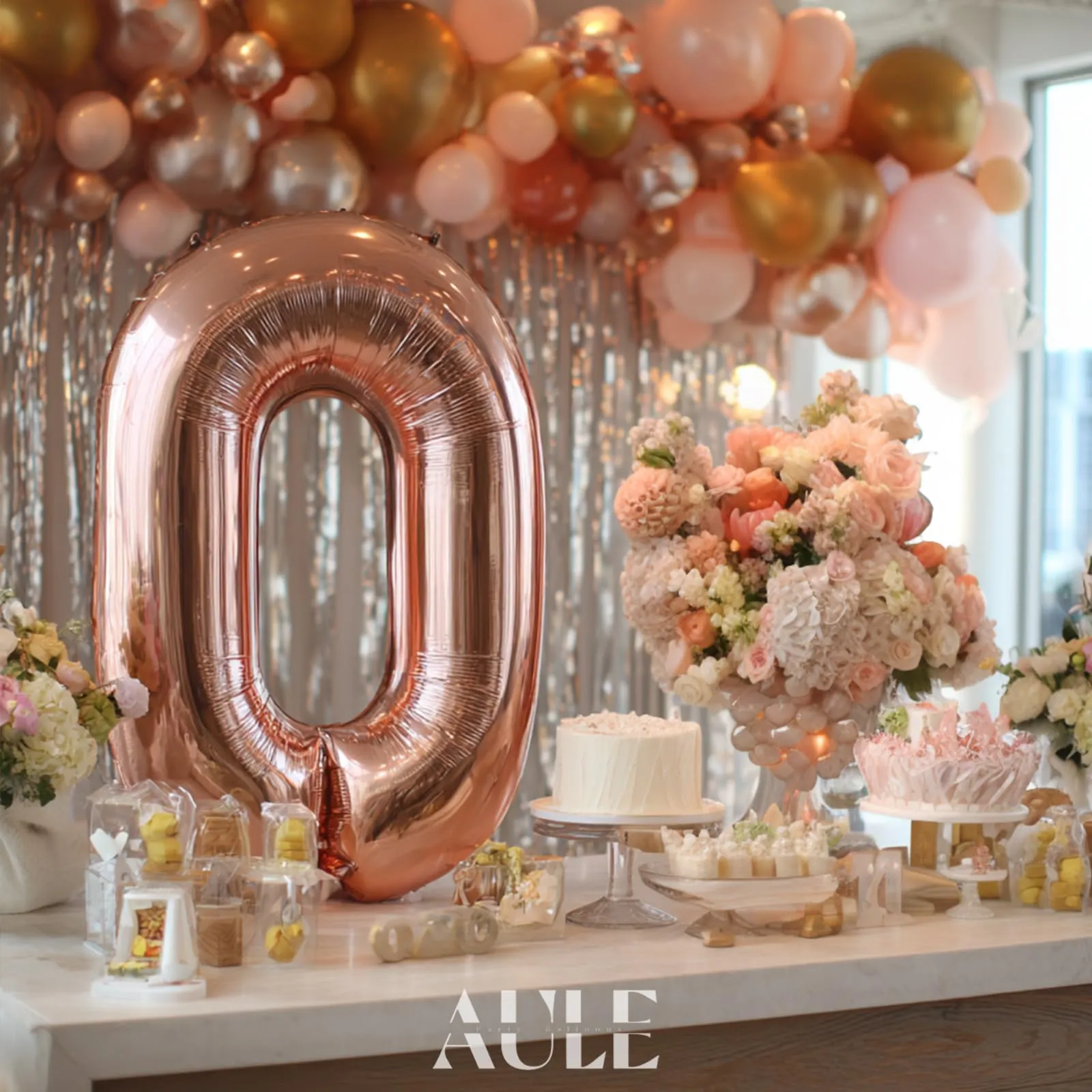 AULE Palloncino Numero 0 Rosa Gold, 101 cm, Mylar Foil - immagine 2