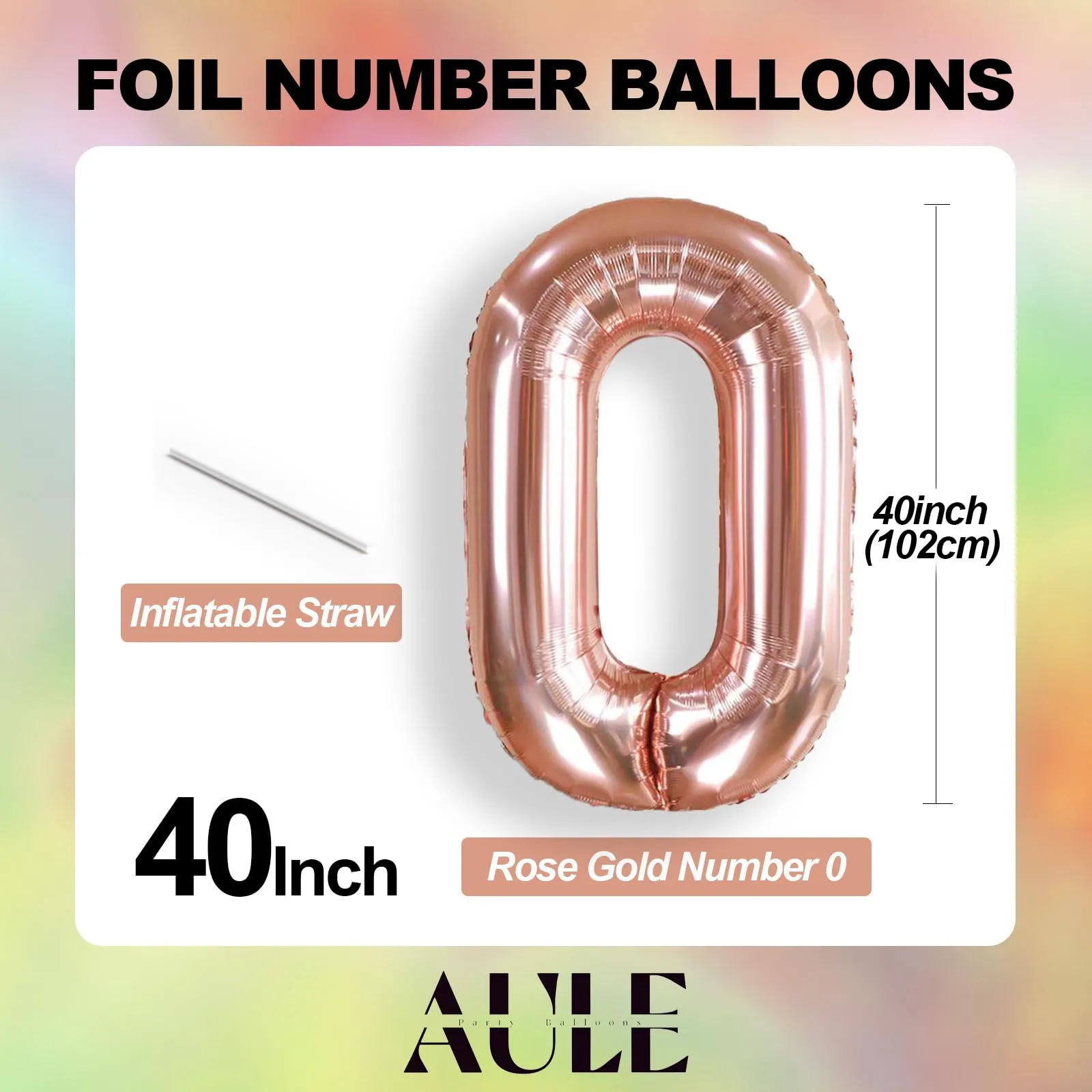 AULE Palloncino Numero 0 Rosa Gold, 101 cm, Mylar Foil - immagine 3