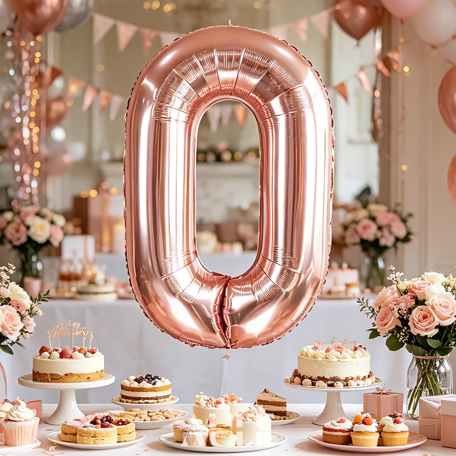 AULE Palloncino Numero 0 Rosa Gold, 101 cm, Mylar Foil - immagine 4
