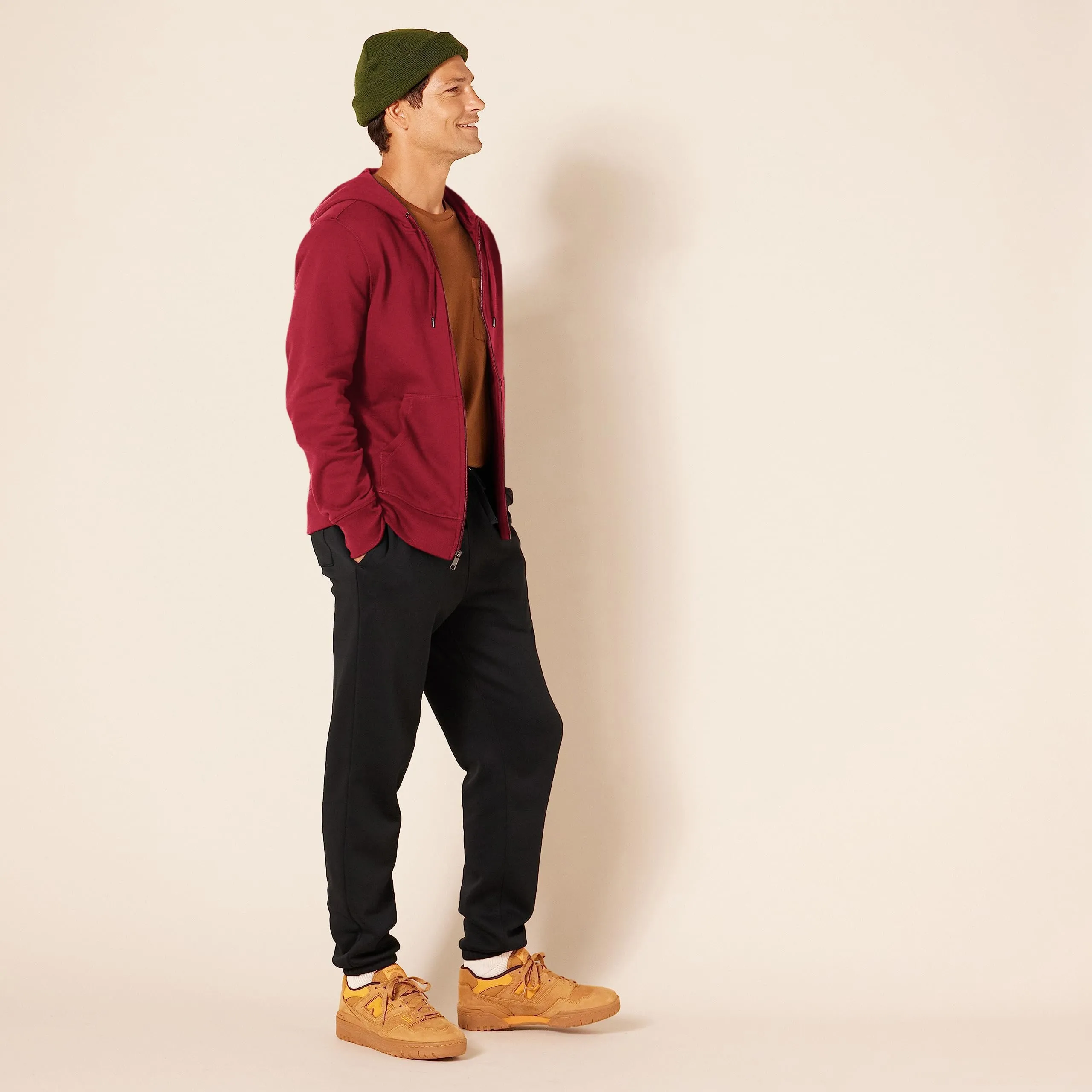 Amazon Essentials Felpa con Cappuccio in Pile con Zip Intera Uomo, Rosso Scuro, S - immagine 5