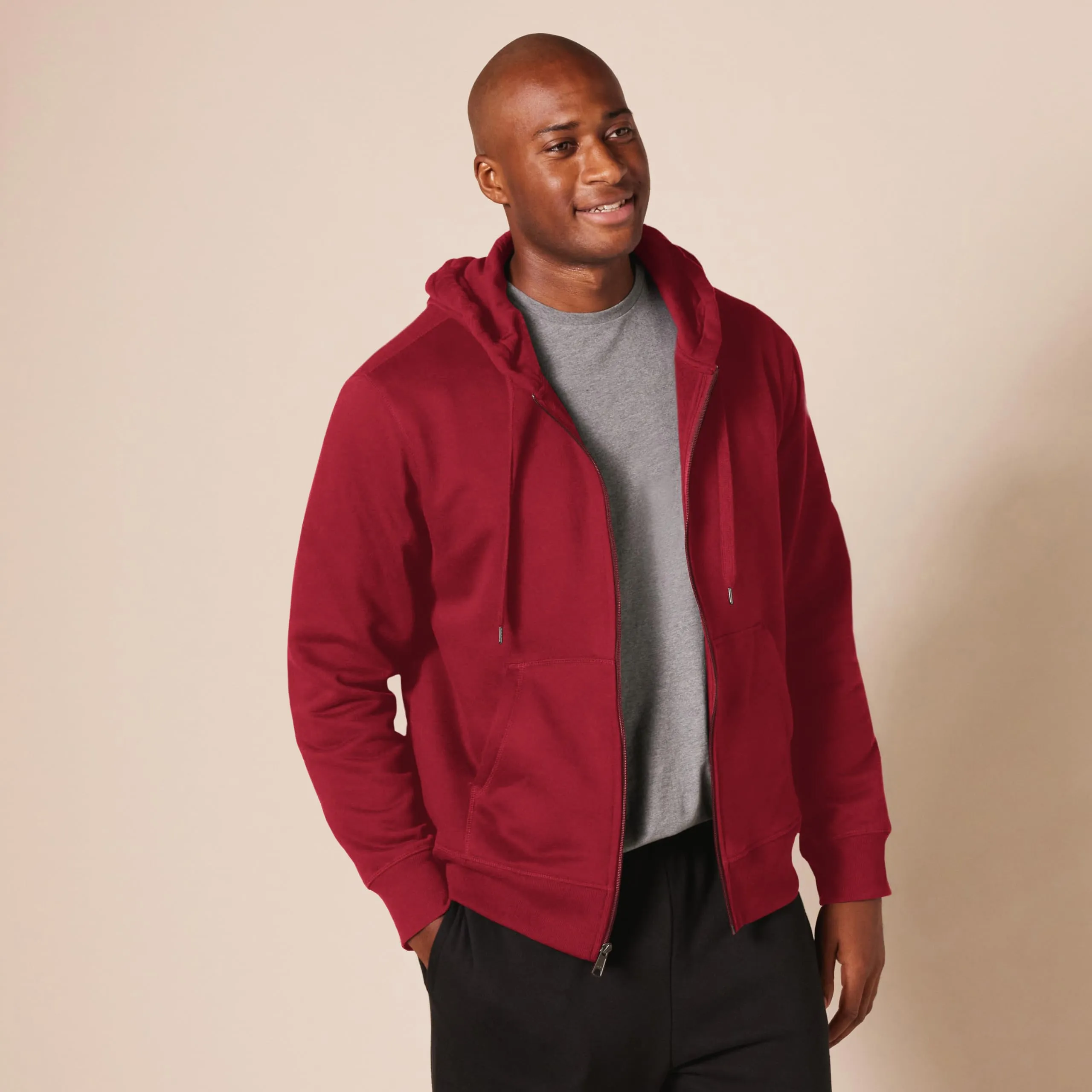 Amazon Essentials Felpa con Cappuccio in Pile con Zip Intera Uomo, Rosso Scuro, S - immagine 6