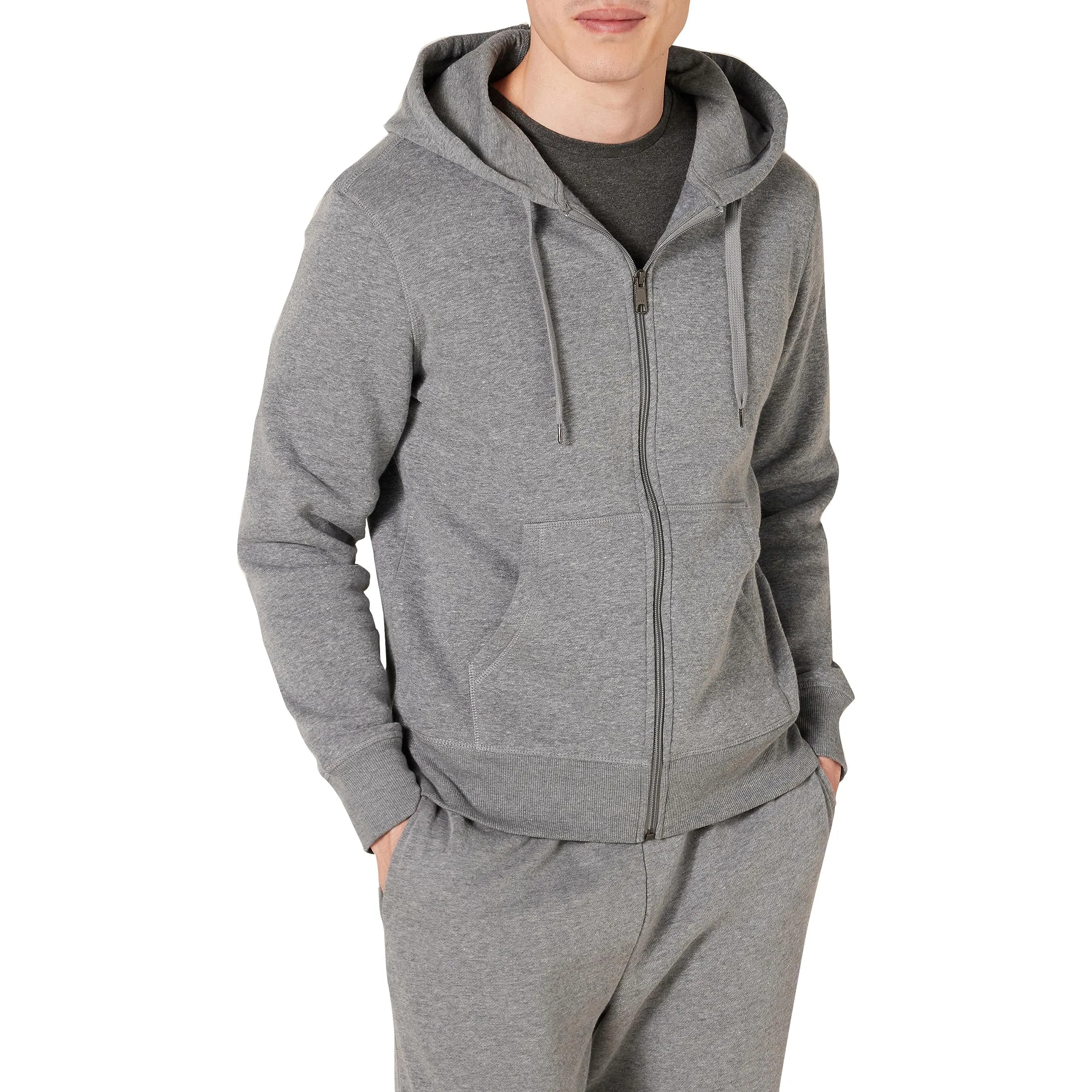 Amazon Essentials Felpa con Cappuccio in Pile con Zip Intera Uomo, Grigio Chiaro Puntinato, XXL - immagine 1