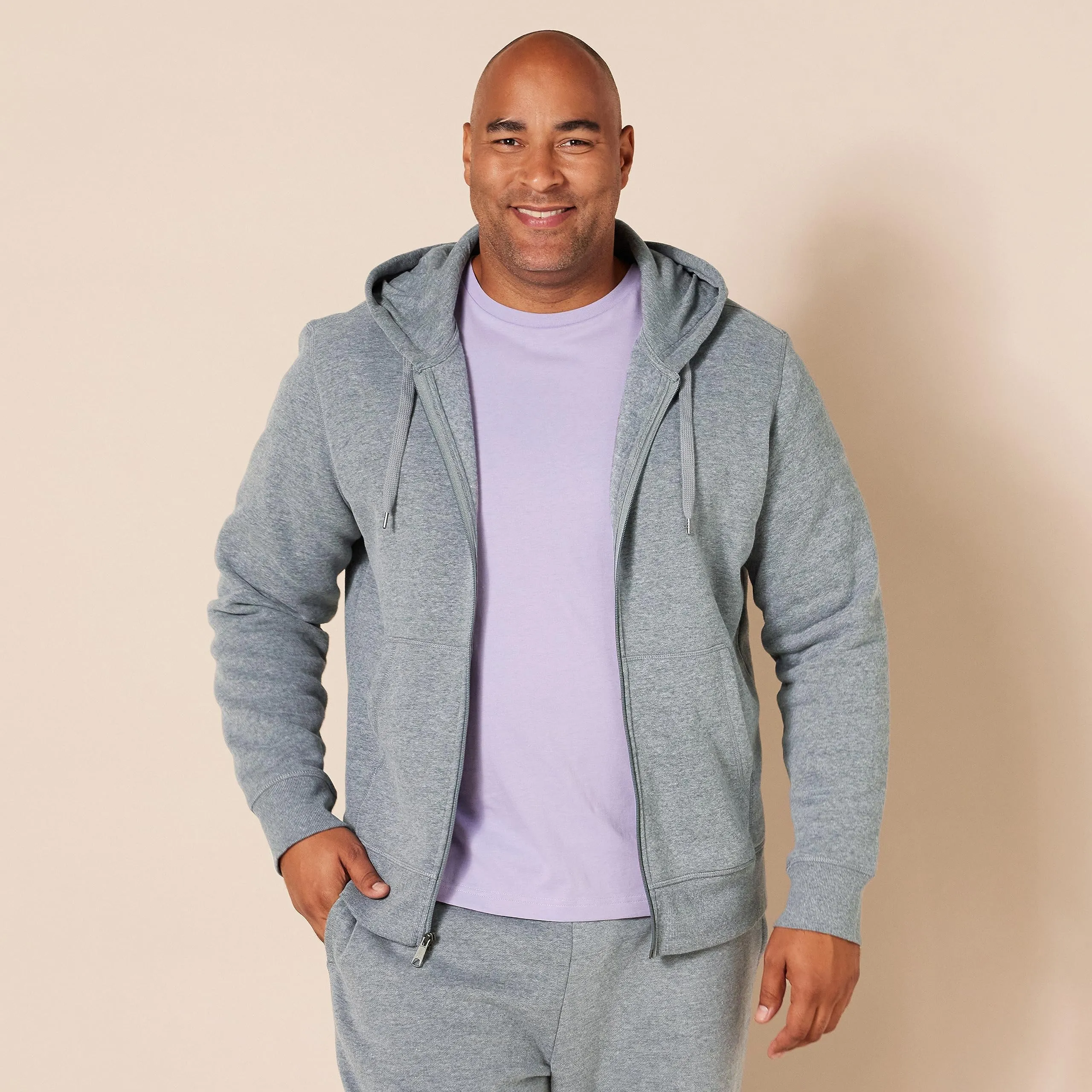Amazon Essentials Felpa con Cappuccio in Pile con Zip Intera Uomo, Grigio Chiaro Puntinato, XXL - immagine 6