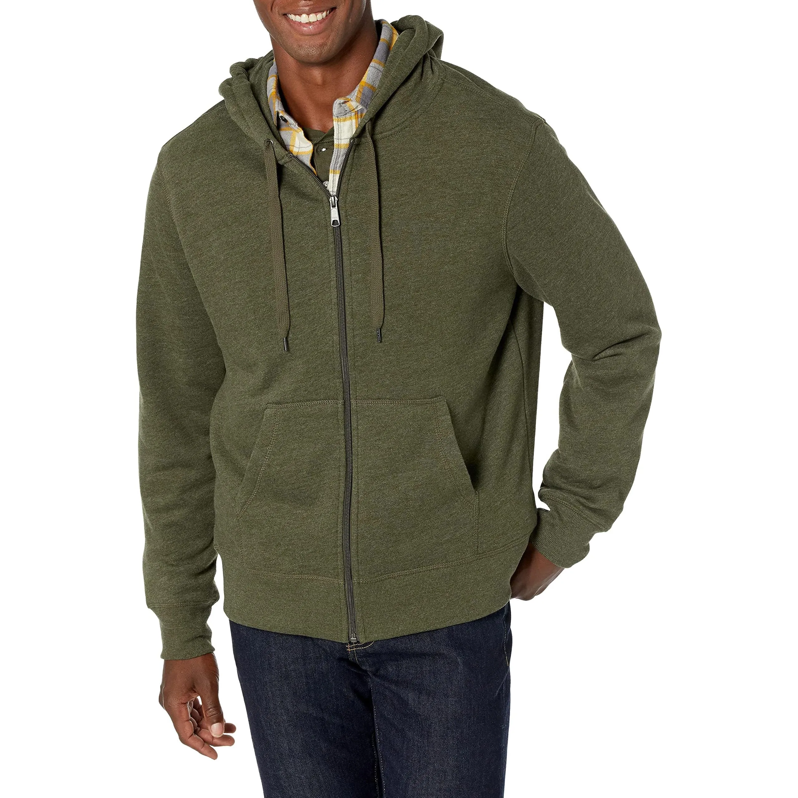 Amazon Essentials Felpa con Cappuccio in Pile con Zip Intera Uomo, Verde Oliva Puntinato, S - immagine 1