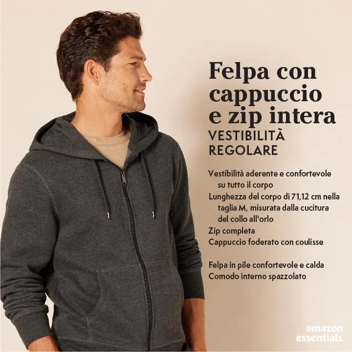 Amazon Essentials Felpa con Cappuccio in Pile con Zip Intera Uomo, Blu, M - immagine 2