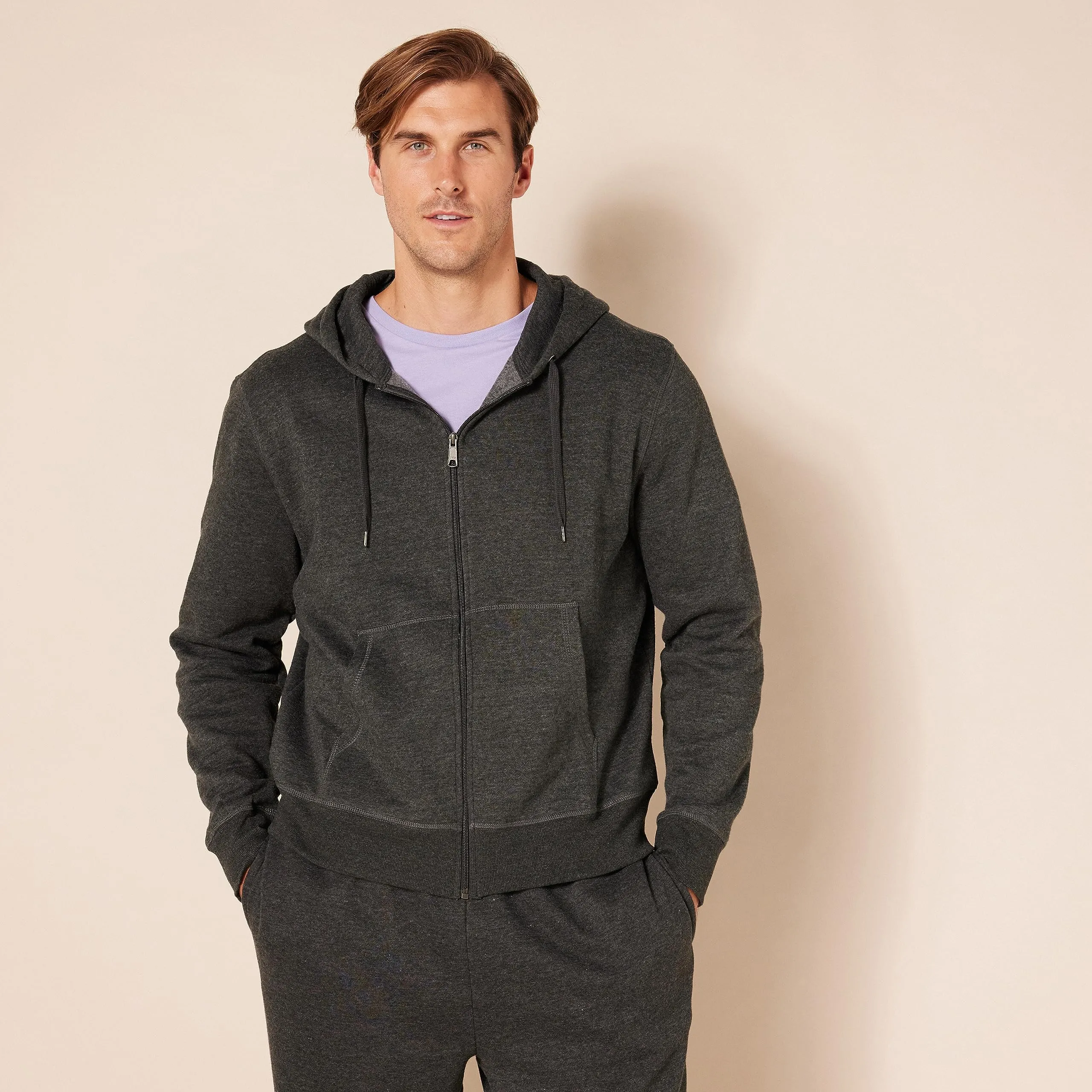 Amazon Essentials Felpa con Cappuccio in Pile con Zip Intera Uomo, Carbone Puntinato, S - immagine 6