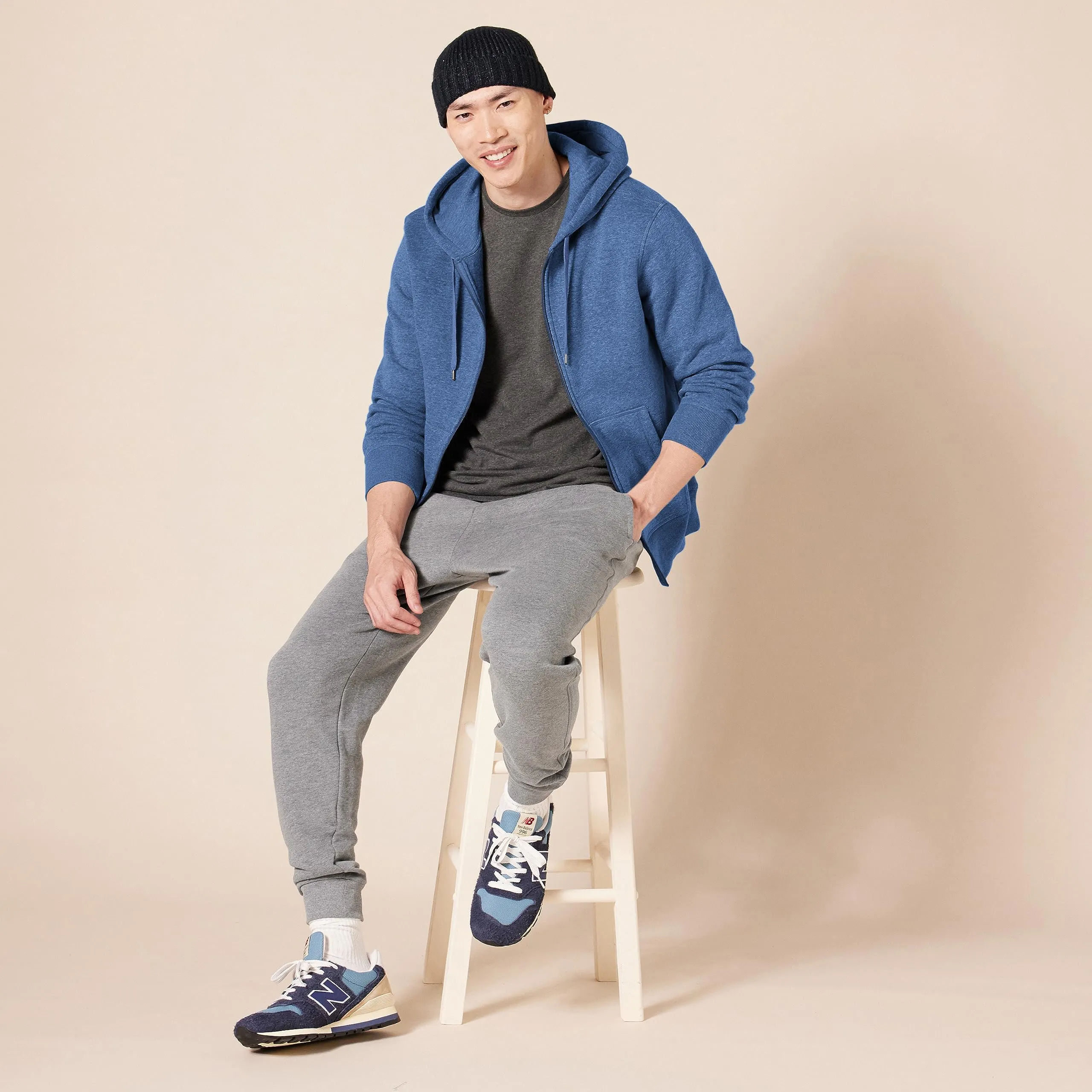 Amazon Essentials Felpa con Cappuccio in Pile con Zip Intera Uomo, Blu Puntinato, L - immagine 5