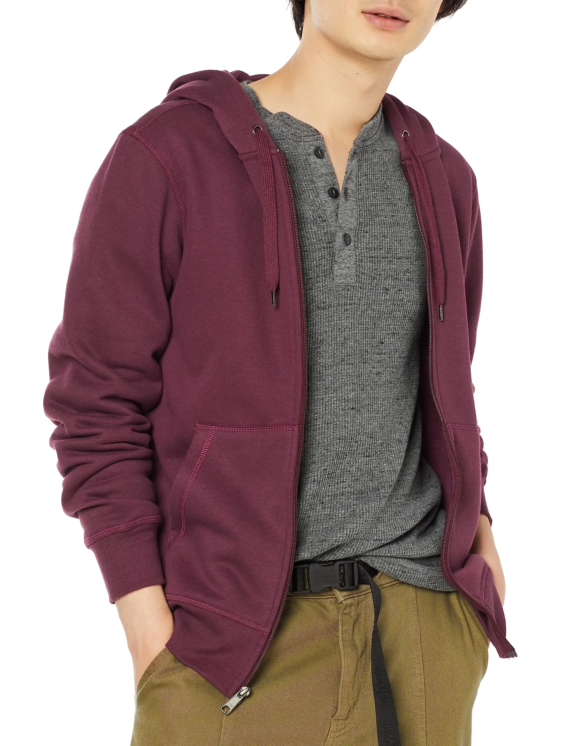 Amazon Essentials Felpa con Cappuccio in Pile con Zip Intera Uomo, Bordeaux, S - immagine 1