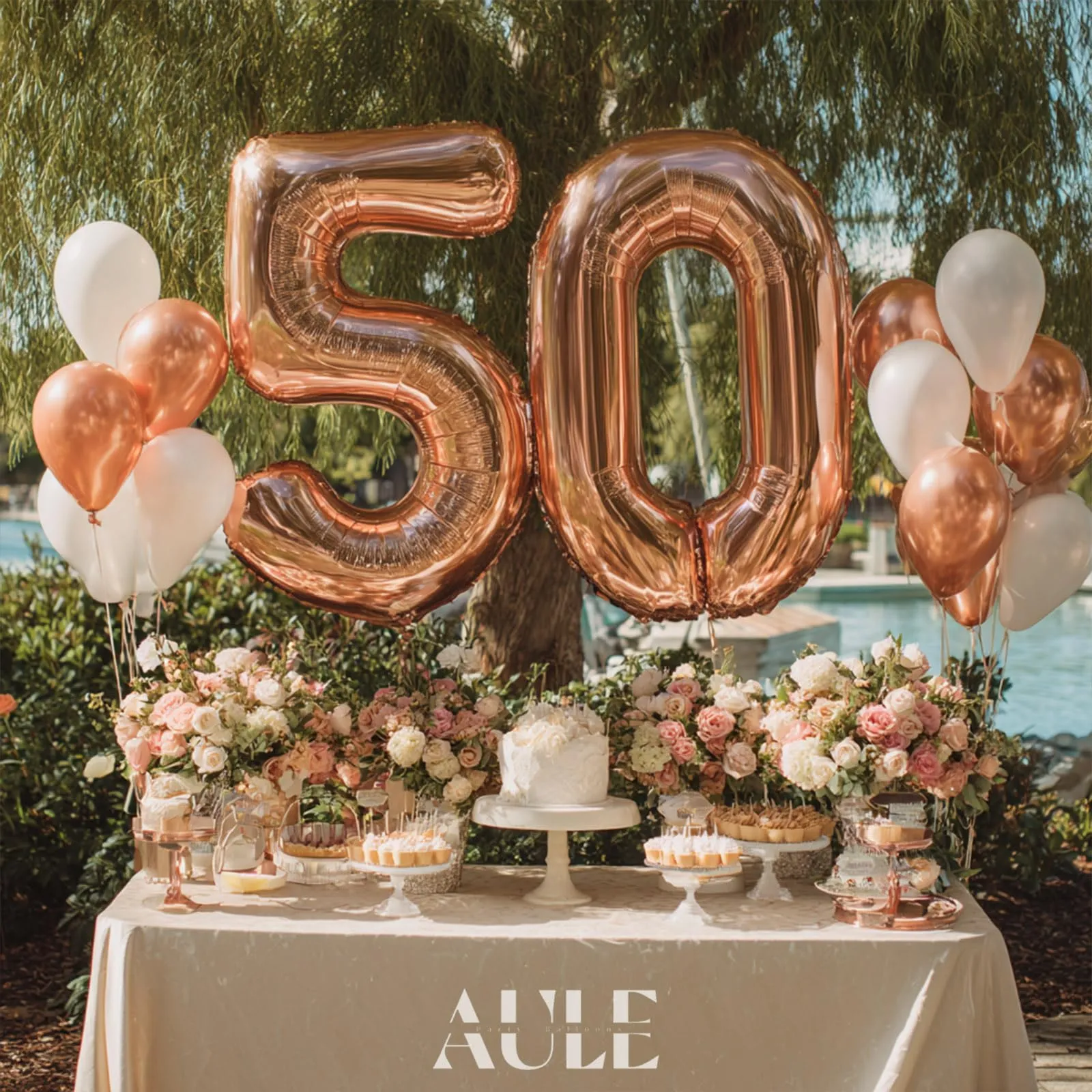 AULE Palloncino Numero 50 Rosa Gold, 101 cm, Mylar Foil - immagine 3