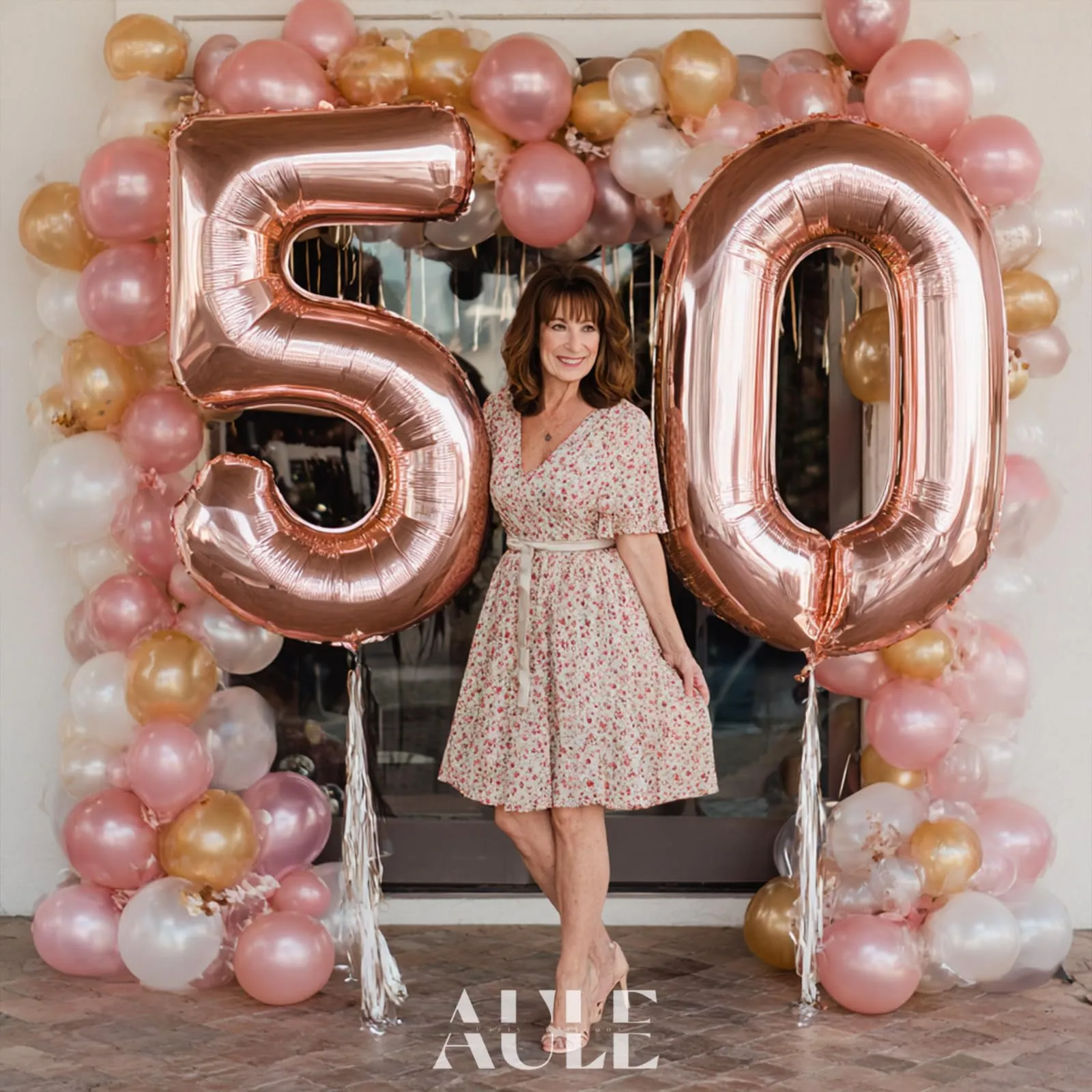 AULE Palloncino Numero 50 Rosa Gold, 101 cm, Mylar Foil - immagine 4