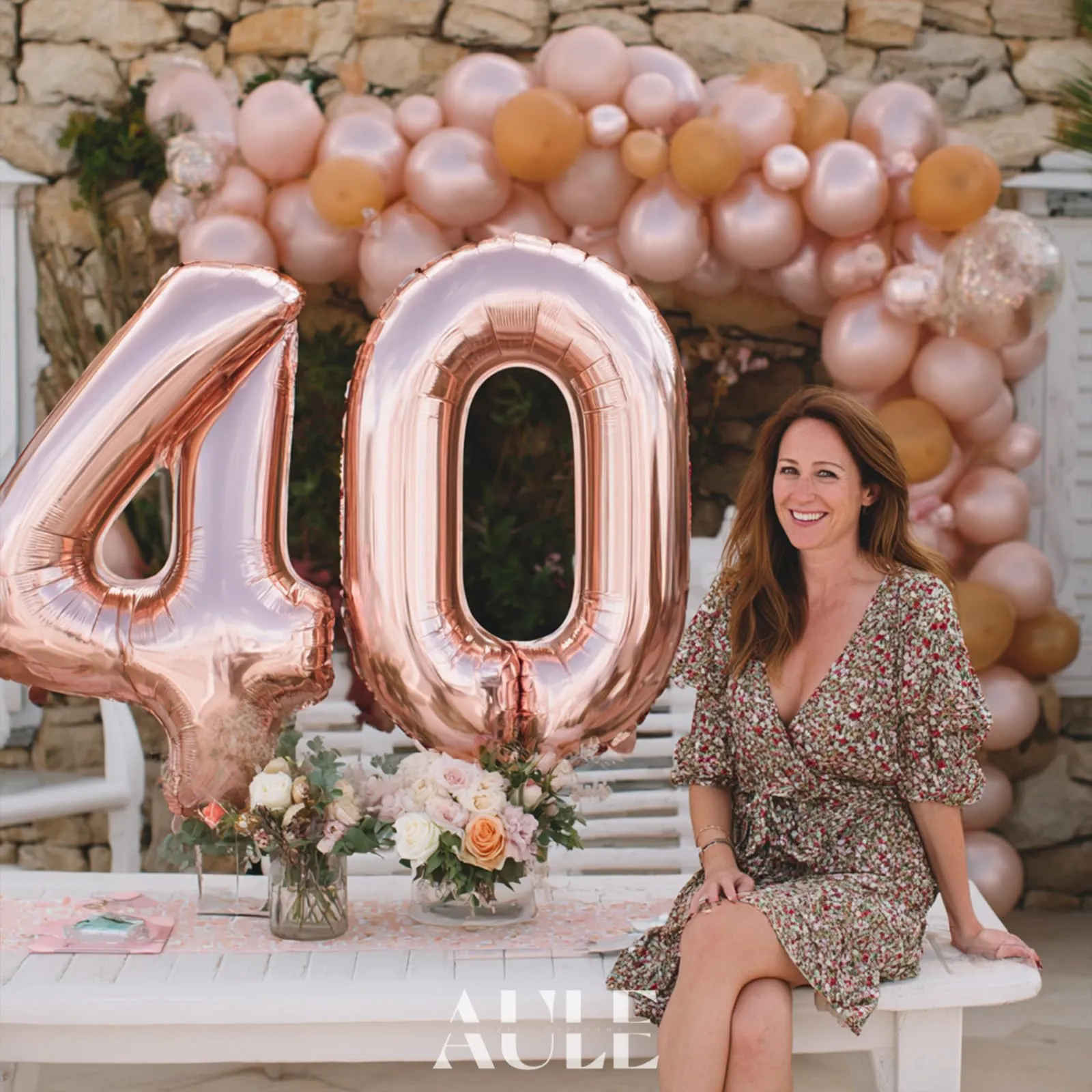 AULE Palloncini Numero 40 Rosa Gold, 101 cm, Foil Mylar per Compleanno e Anniversario - immagine 2