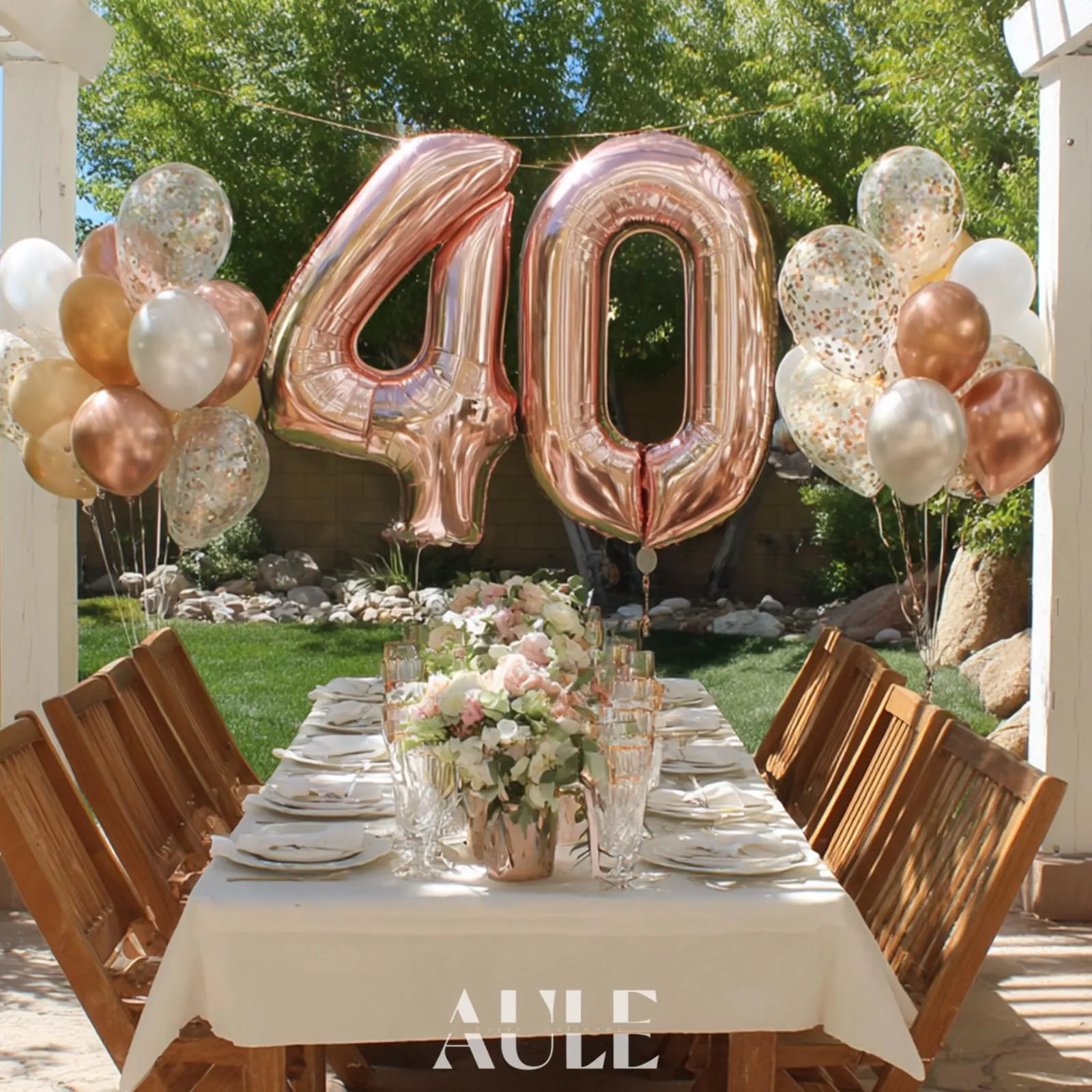 AULE Palloncini Numero 40 Rosa Gold, 101 cm, Foil Mylar per Compleanno e Anniversario - immagine 3
