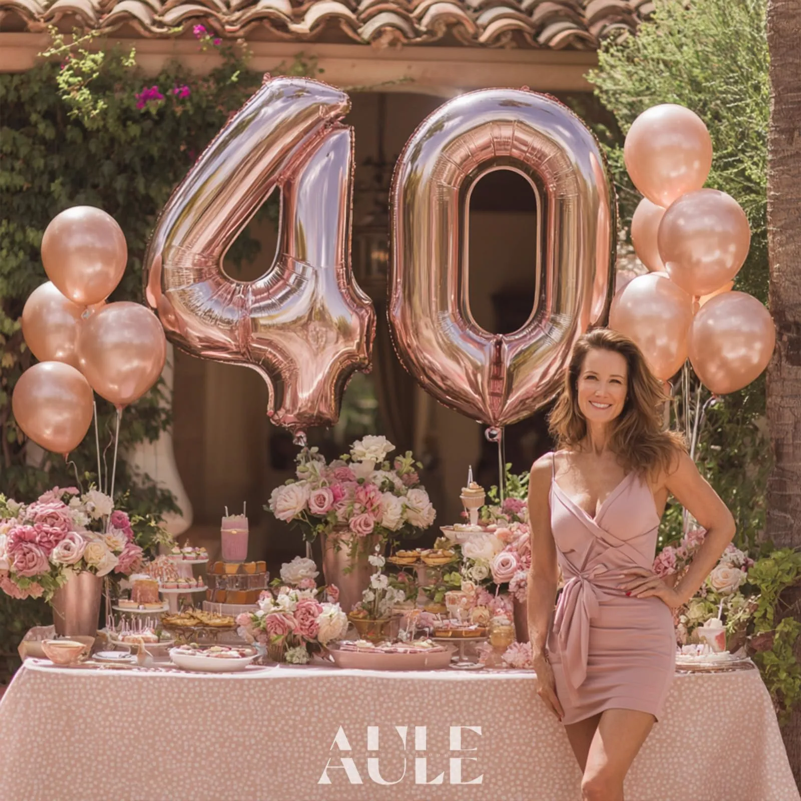 AULE Palloncini Numero 40 Rosa Gold, 101 cm, Foil Mylar per Compleanno e Anniversario - immagine 4