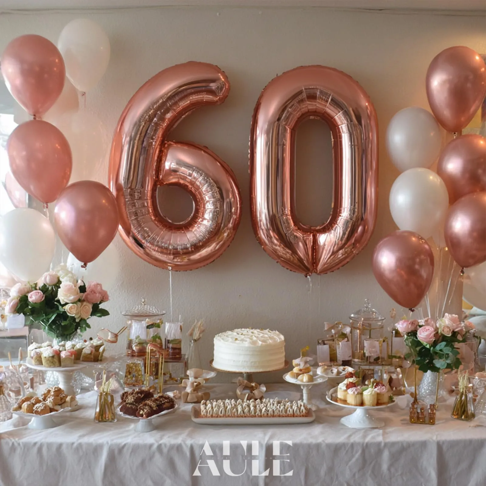 AULE Palloncino Numero 60 Rosa Gold, 101 cm, Mylar Foil - immagine 4