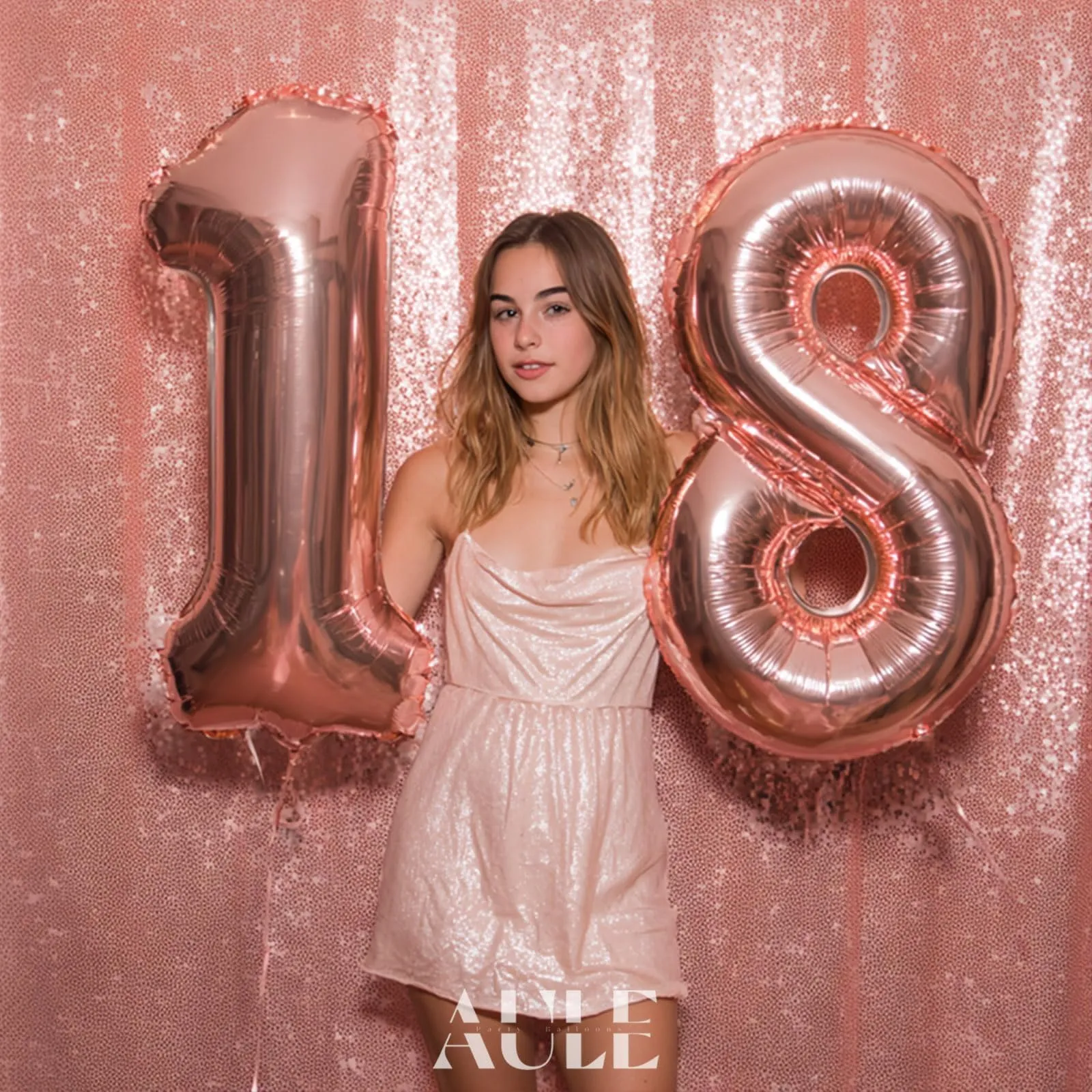 AULE Palloncino Numero 18 Rosa Gold, 101 cm, Mylar Foil - immagine 3
