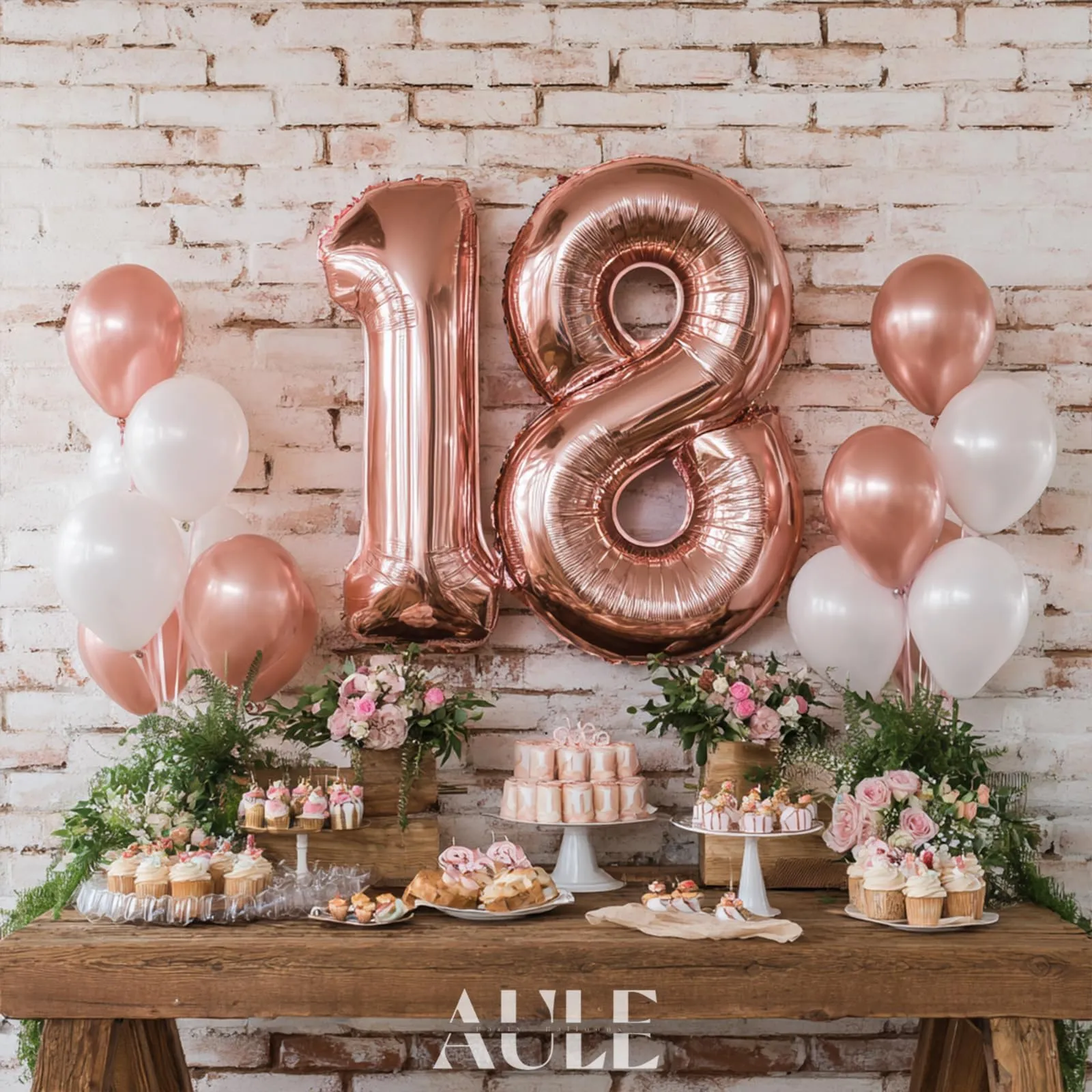 AULE Palloncino Numero 18 Rosa Gold, 101 cm, Mylar Foil - immagine 4