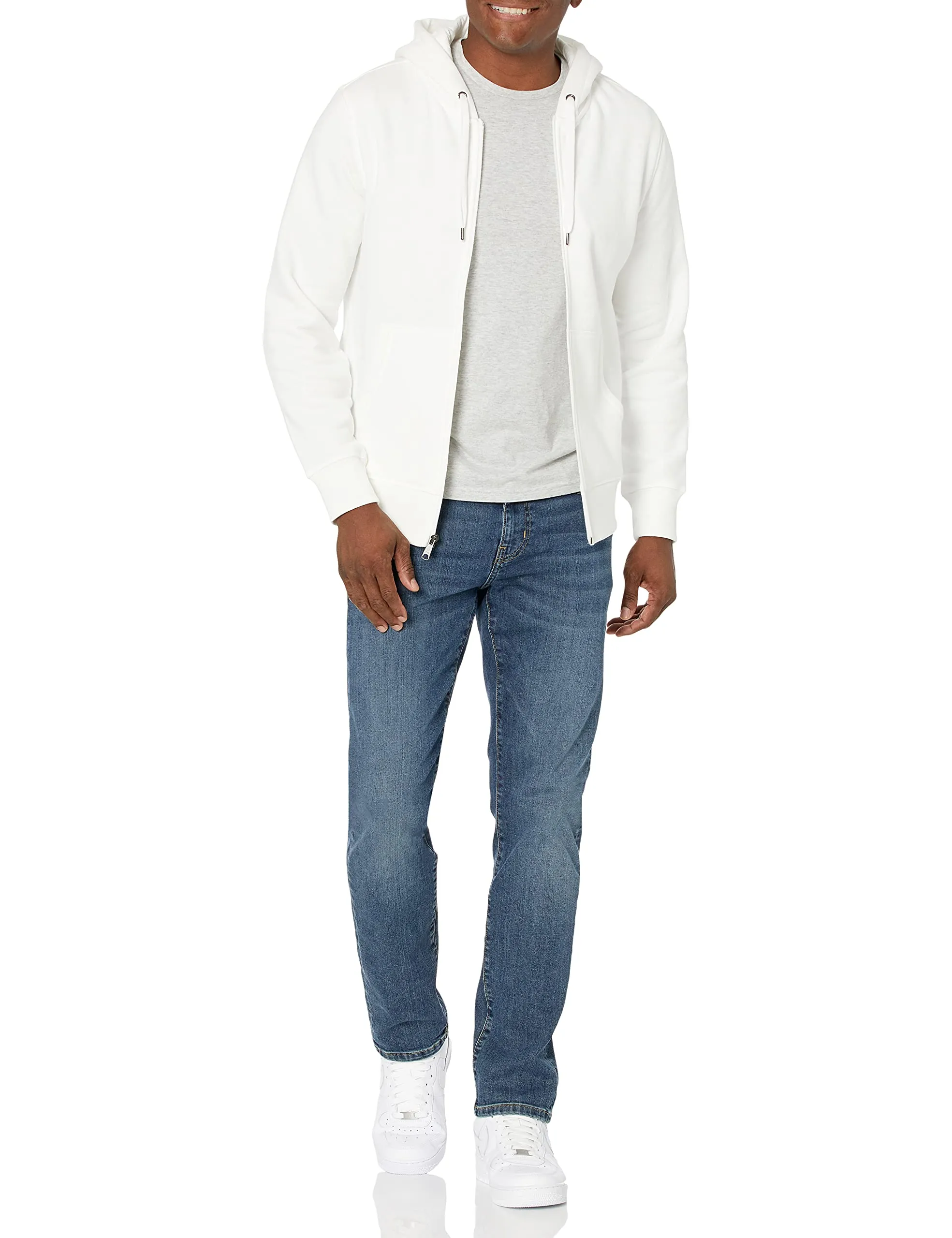 Amazon Essentials Felpa con Cappuccio in Pile con Zip Intera Uomo, Bianco Brillante, S - immagine 5