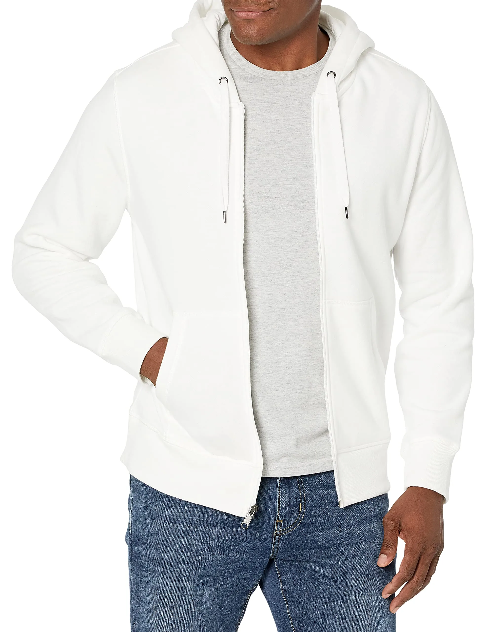 Amazon Essentials Felpa con Cappuccio in Pile con Zip Intera Uomo, Bianco Brillante, M - immagine 1