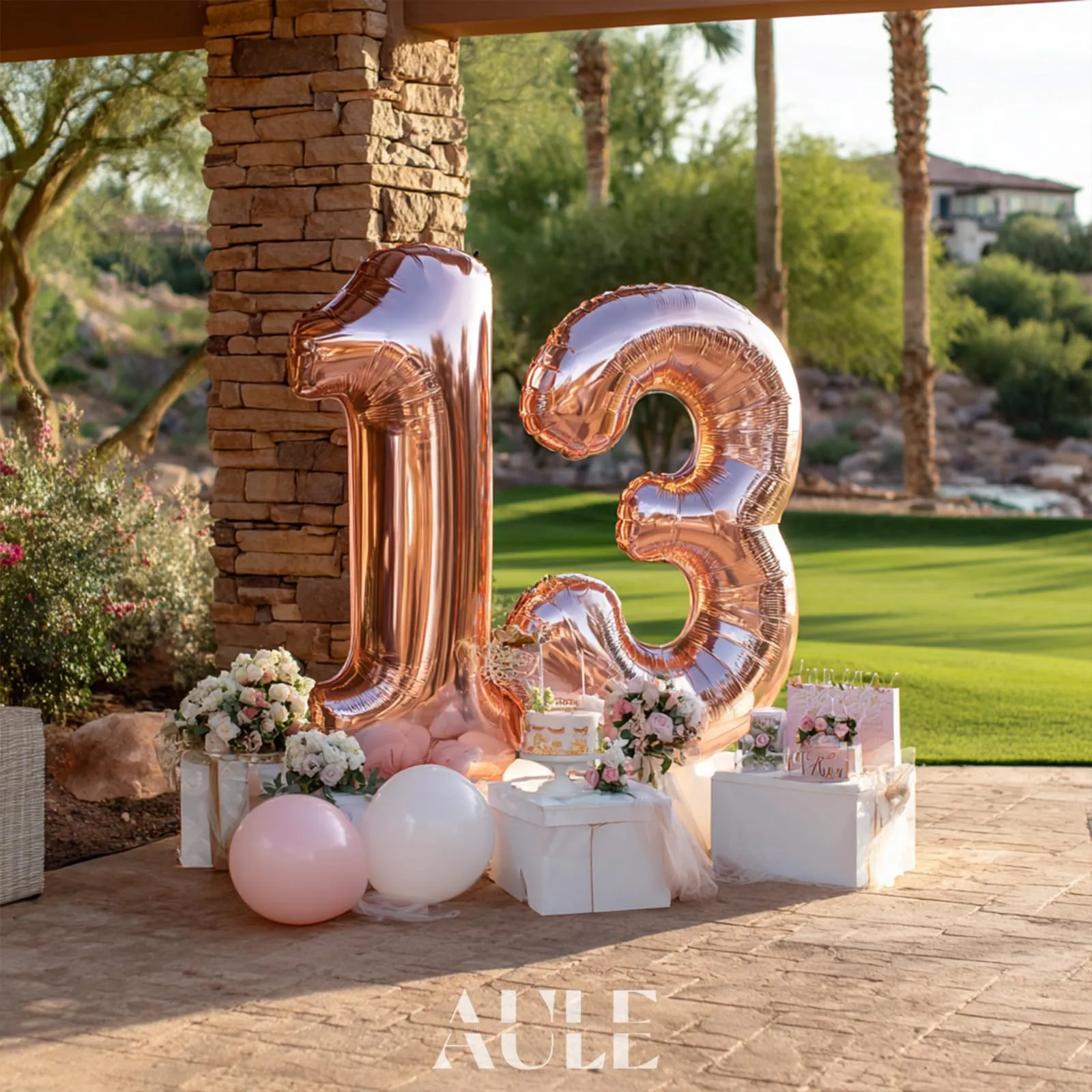 AULE Palloncino Numero 13 Oro Rosa, 101 cm, Mylar Foil - immagine 2