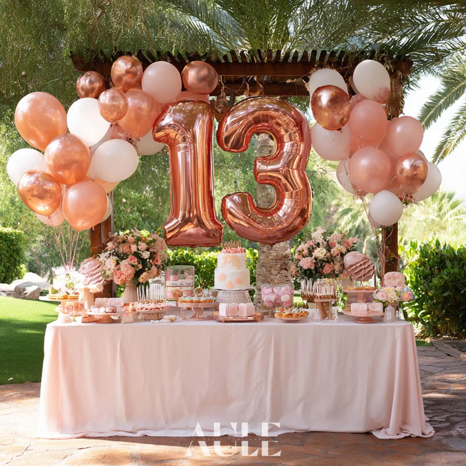 AULE Palloncino Numero 13 Oro Rosa, 101 cm, Mylar Foil - immagine 4