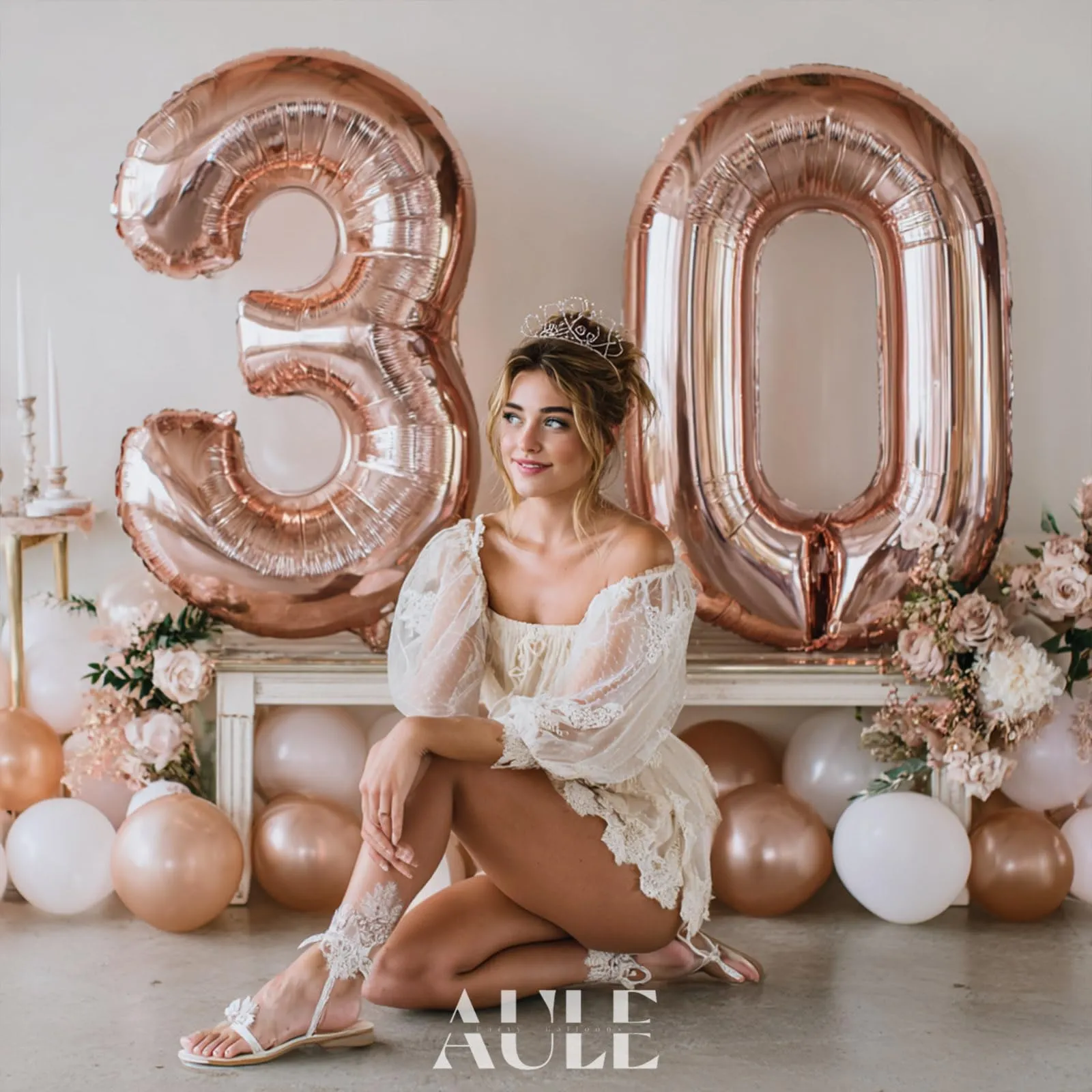 AULE Palloncino Numero 30 Rosa Gold, 101 cm, Mylar Foil - immagine 2